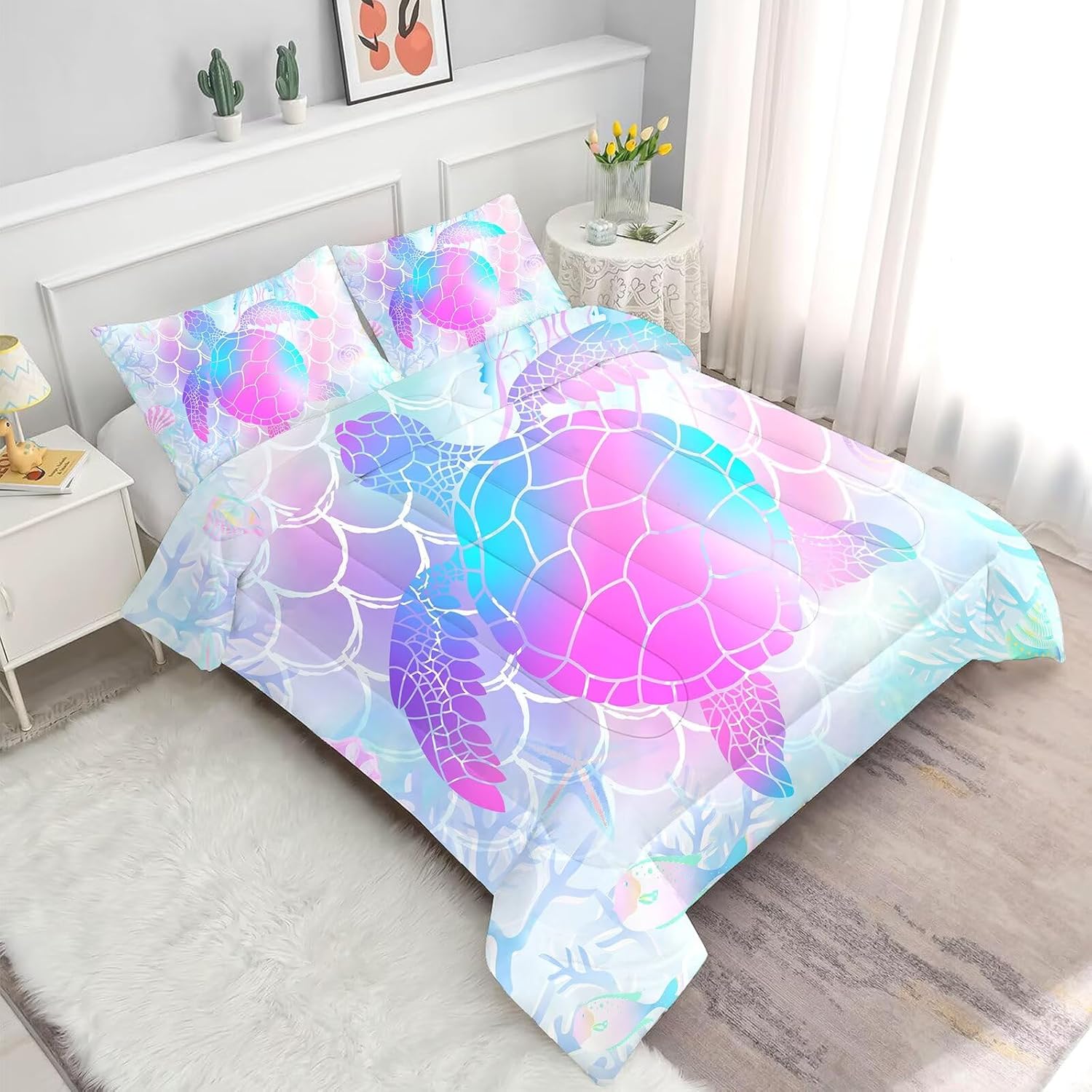 FUYEUN Mermaid Comforter Set for Girls Kids Teens and Women
