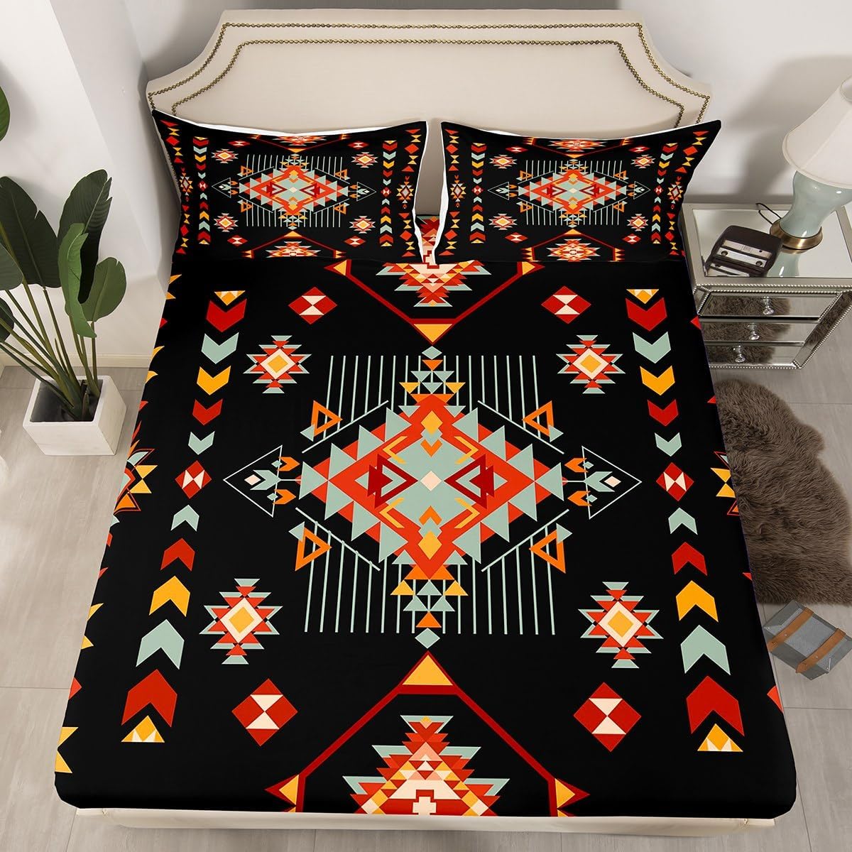 Feelyou Geometric King Size Sheet Set 4Pcs