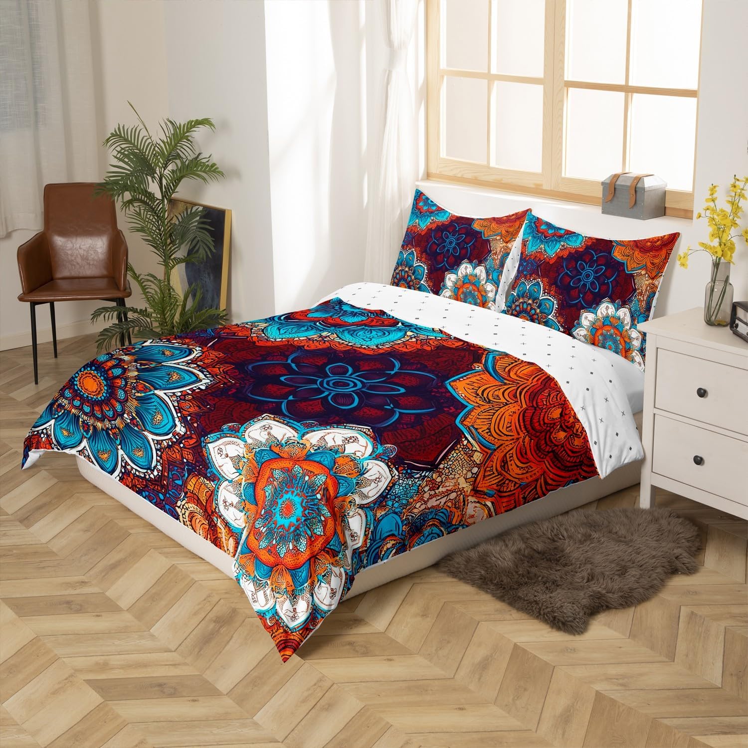 Erosebridal Boho Flower Duvet Cover Set Full Size