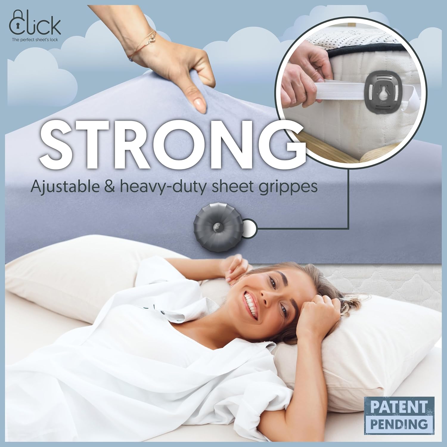 CLICK Bed Sheet Clips Straps for Adjustable Beds