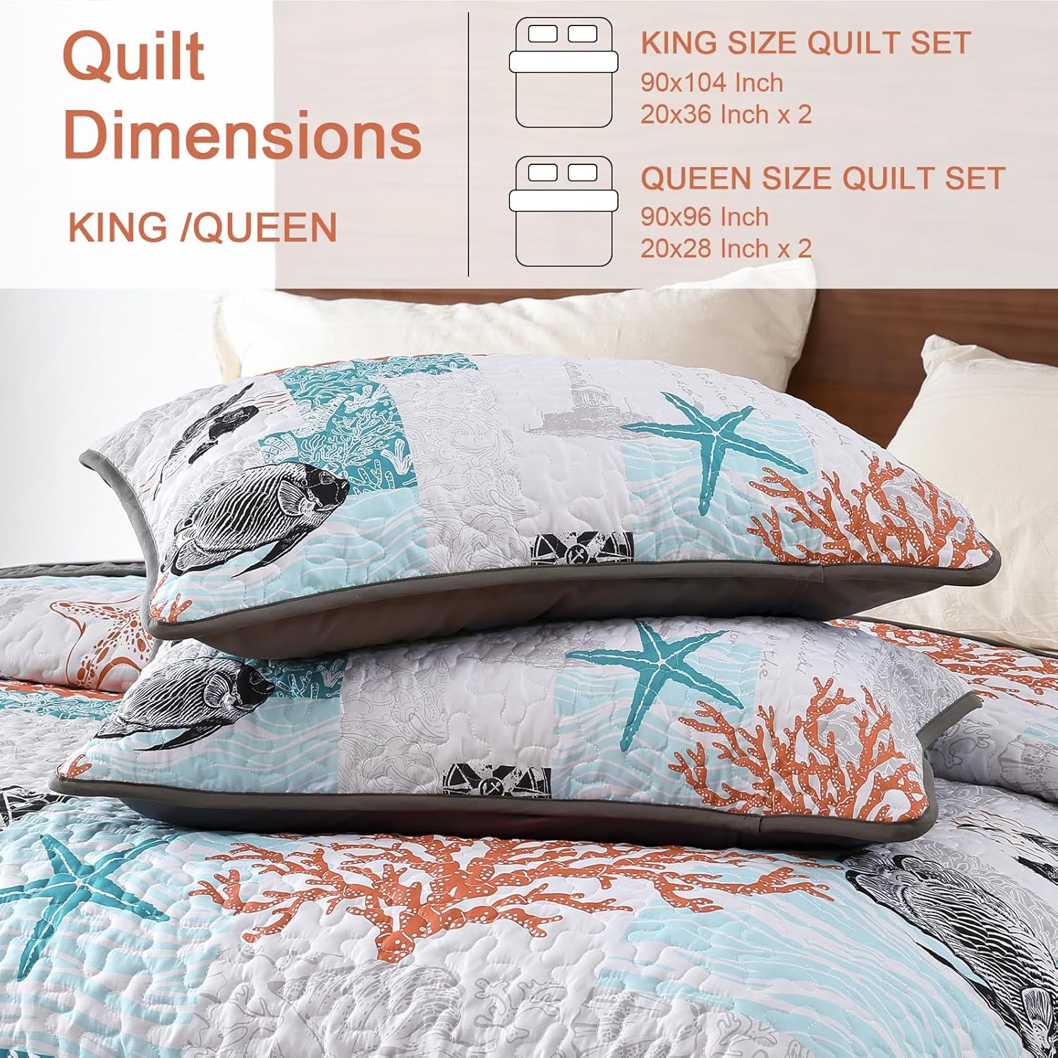 Djoymock Coastal King Quilt Set 3 Piece