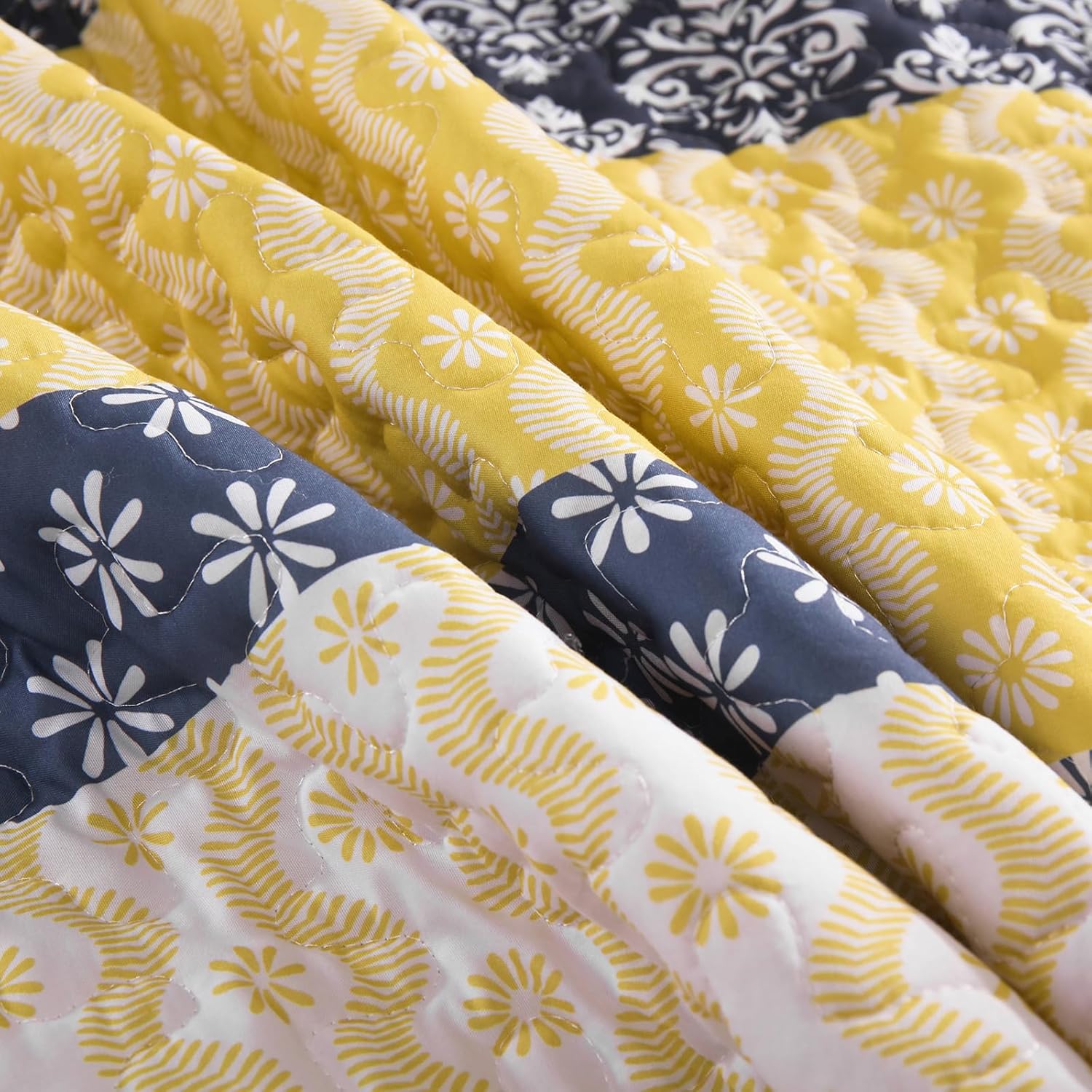 Cottolester Boho Quilt Set Queen Size Yellow Striped