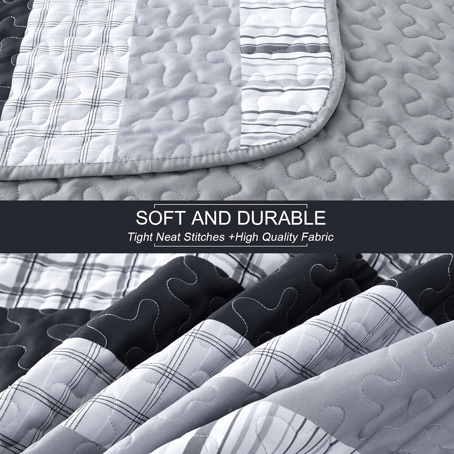 DJY Grey Boho Stripe Quilt Set 3 Piece King Size