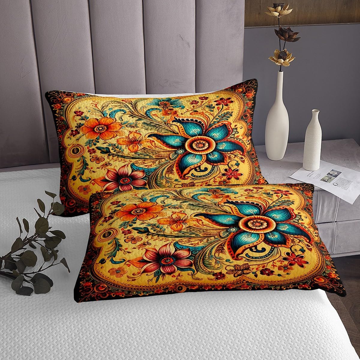 Erosebridal Boho Floral Quilt Set Twin 68x90