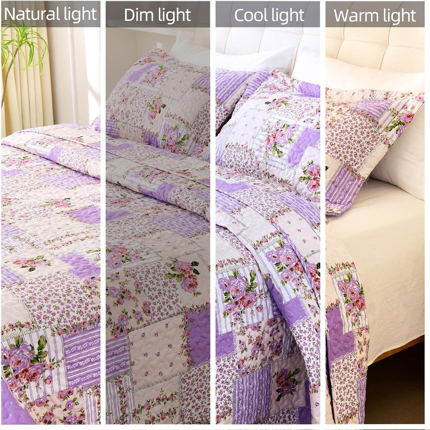Cmfshape Reversible Lilac Floral Quilt Set