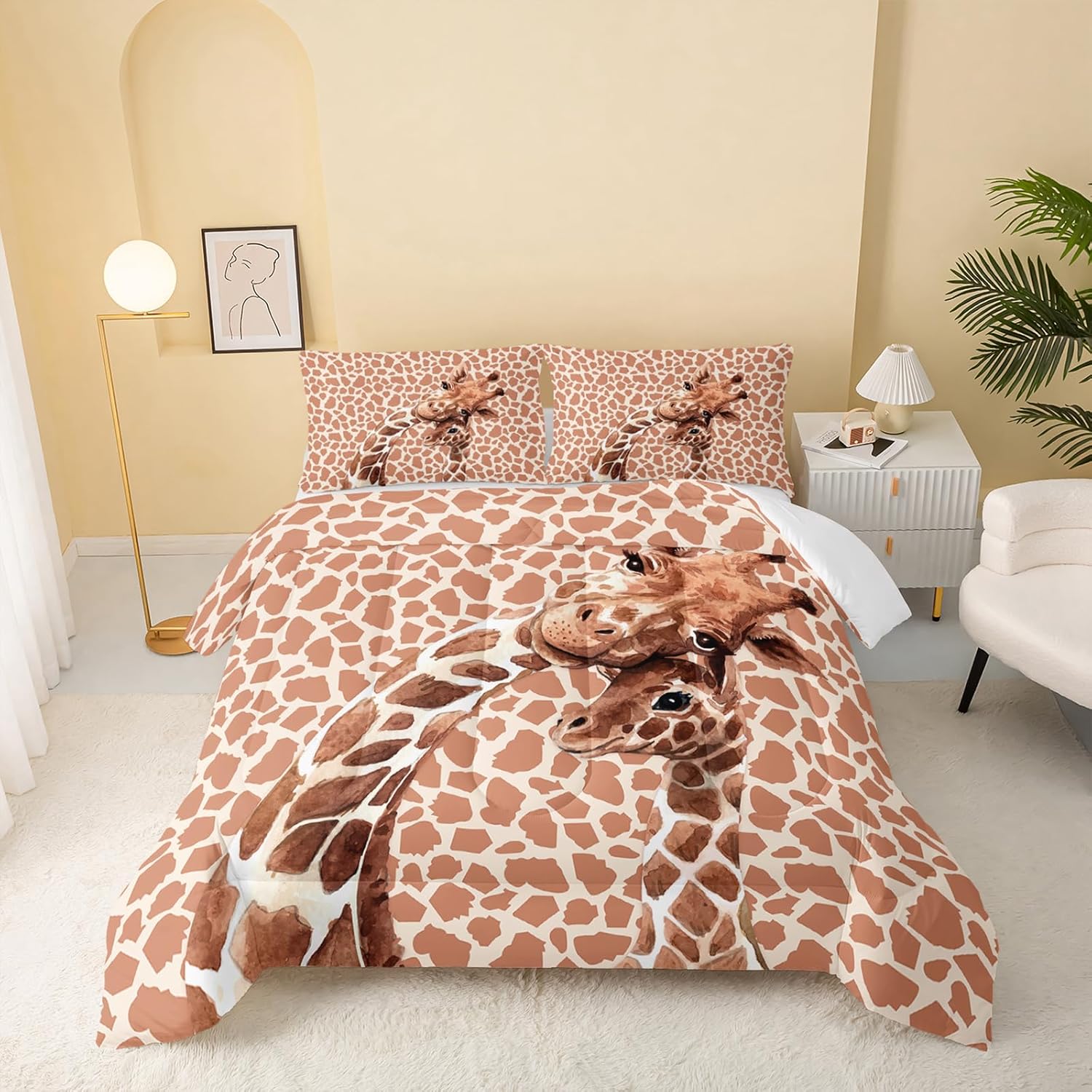 QOOMO Cartoon Giraffe Comforter Set Queen Size