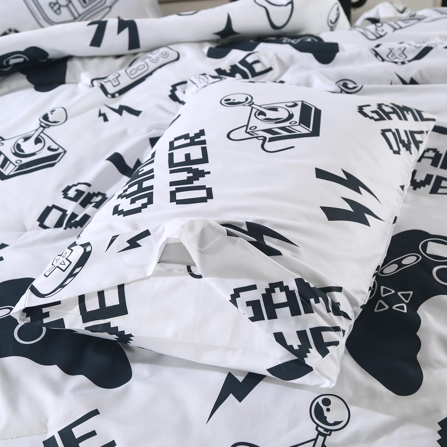 SDIII 3PCS White Gaming Comforter Set Queen