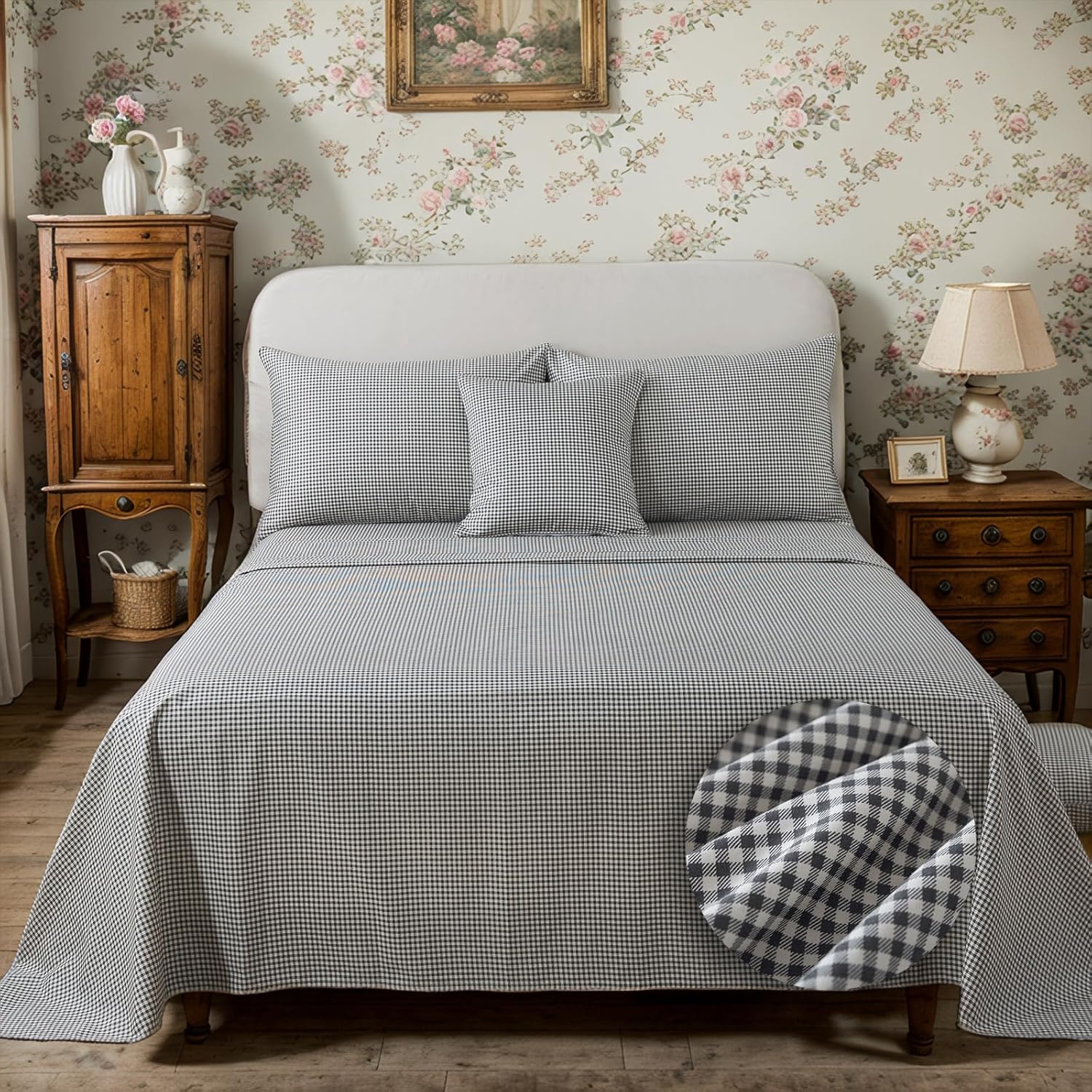 FADFAY Black Plaid Twin XL Deep Pocket Sheet Set with 2 Pillowcases