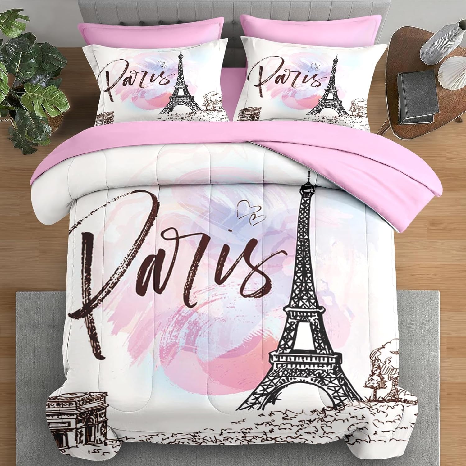 Pamnest Comforter Set King Size with Eiffel Tower Design