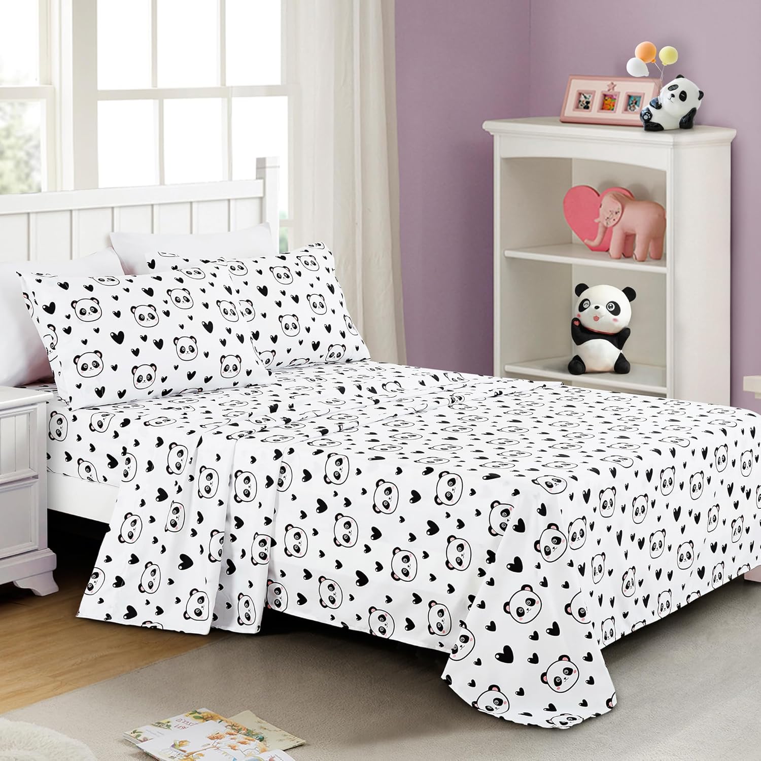 Chezmoi Collection 4-Piece Panda Love Sheet Set - Queen Size