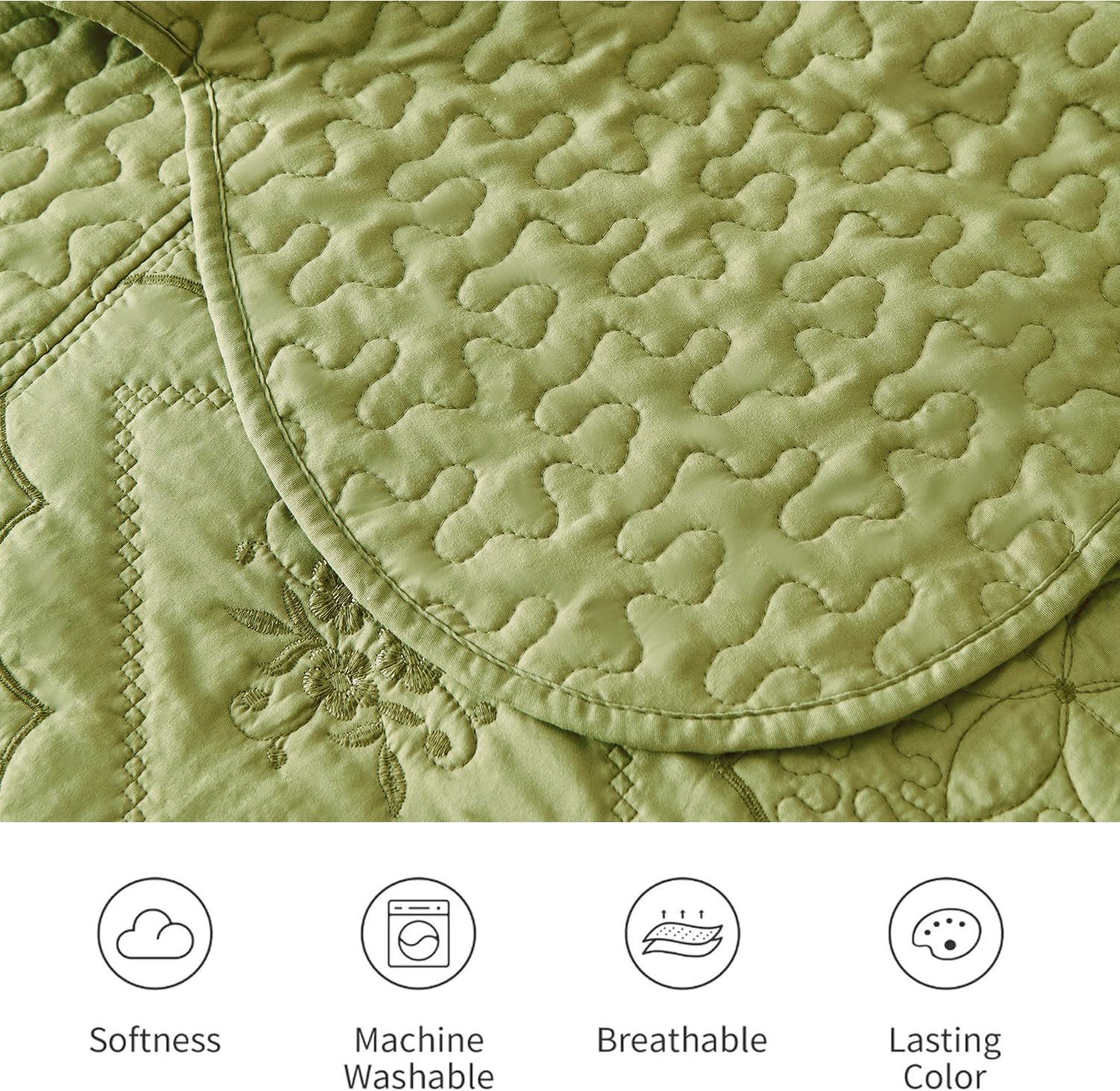 Cmfshape Floral Embroidery Quilt Set 3 Piece King Bedding Set