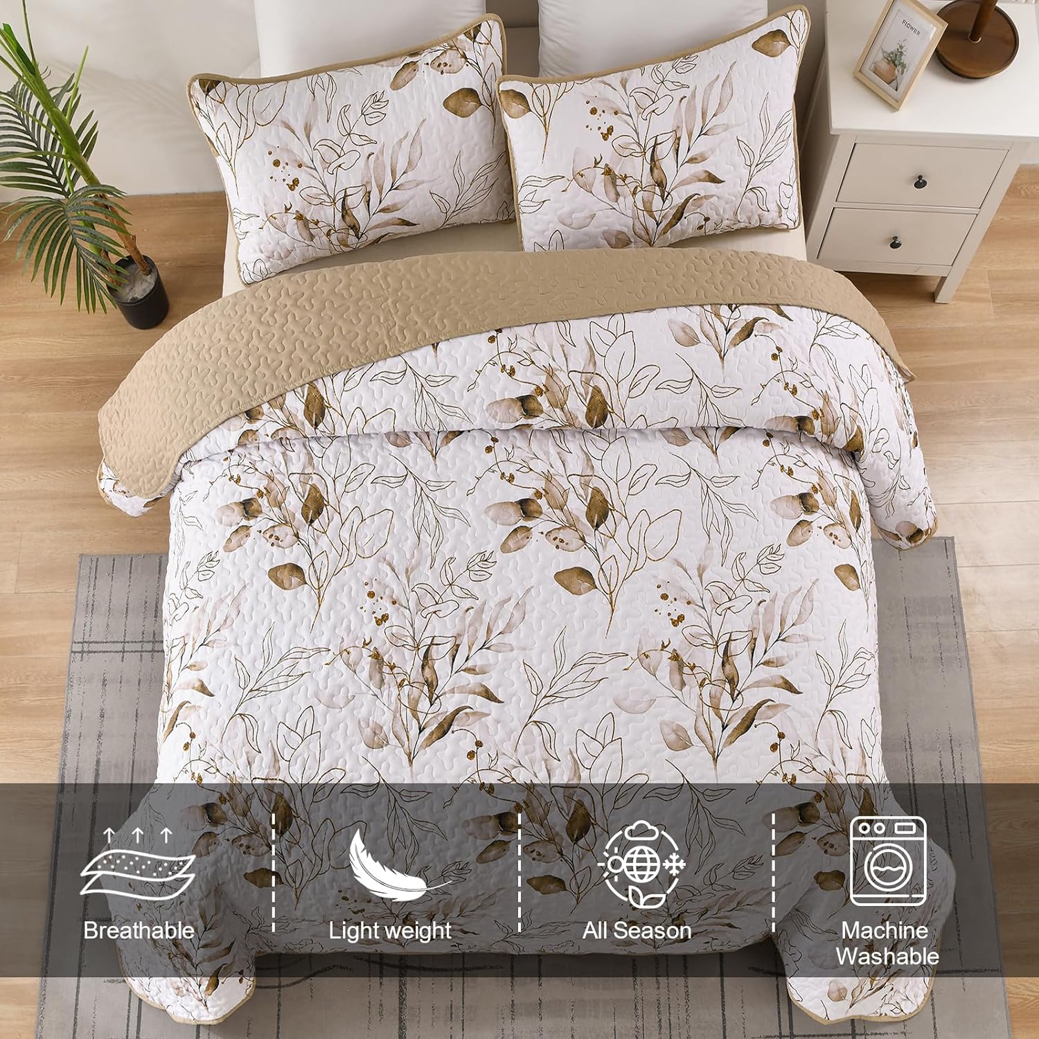 Anibedding Floral Queen Quilt Set with 2 Pillowcases