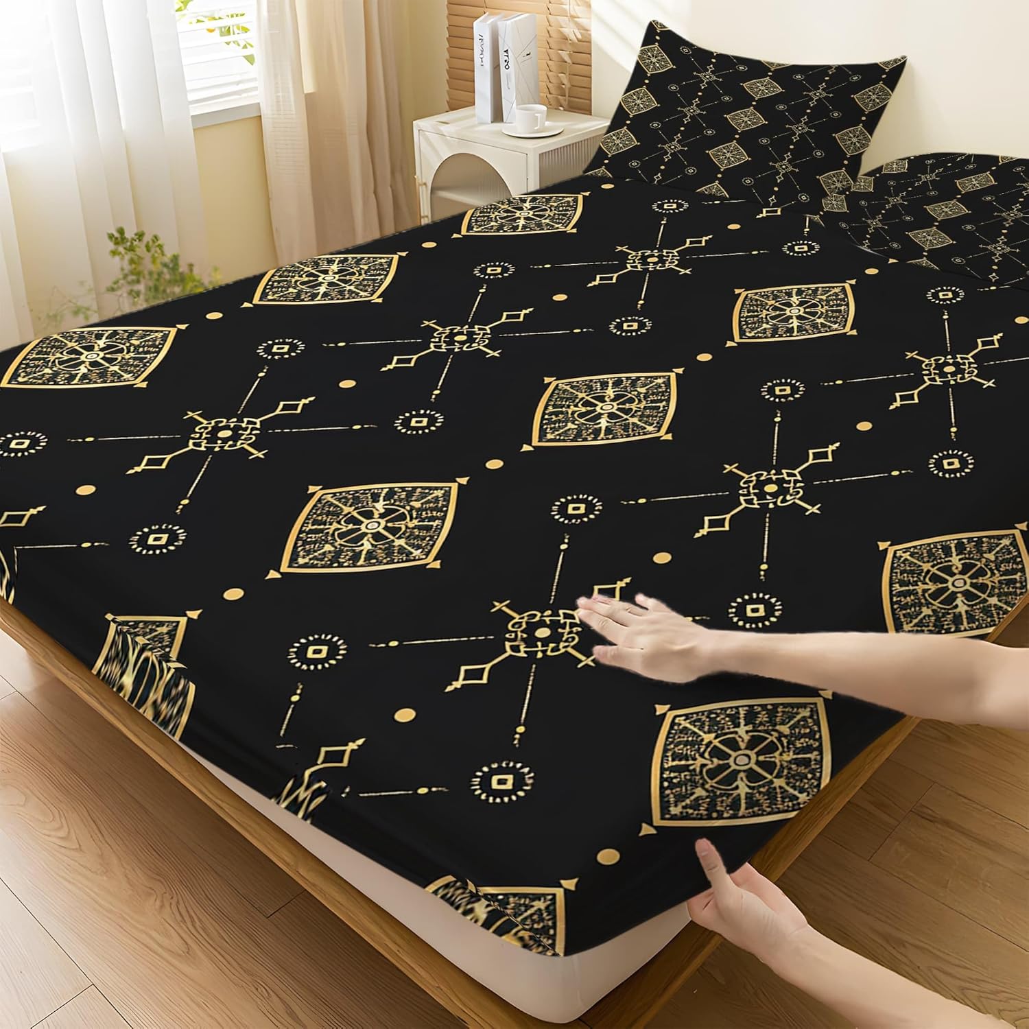 Twin Fitted Sheet Set with 16 Deep Pocket and 2 Pillowcases
