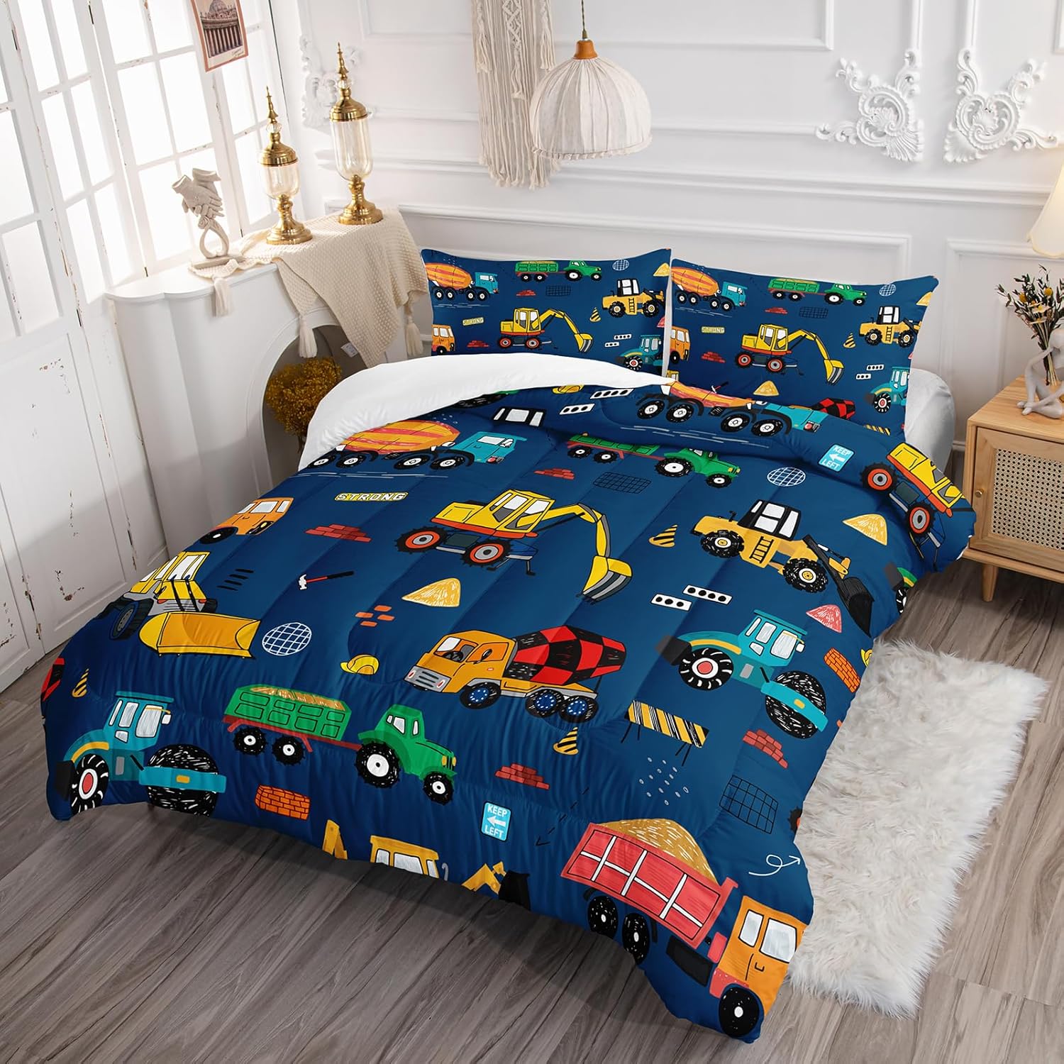 QOOMO Construction Themed Comforter Set for Kids