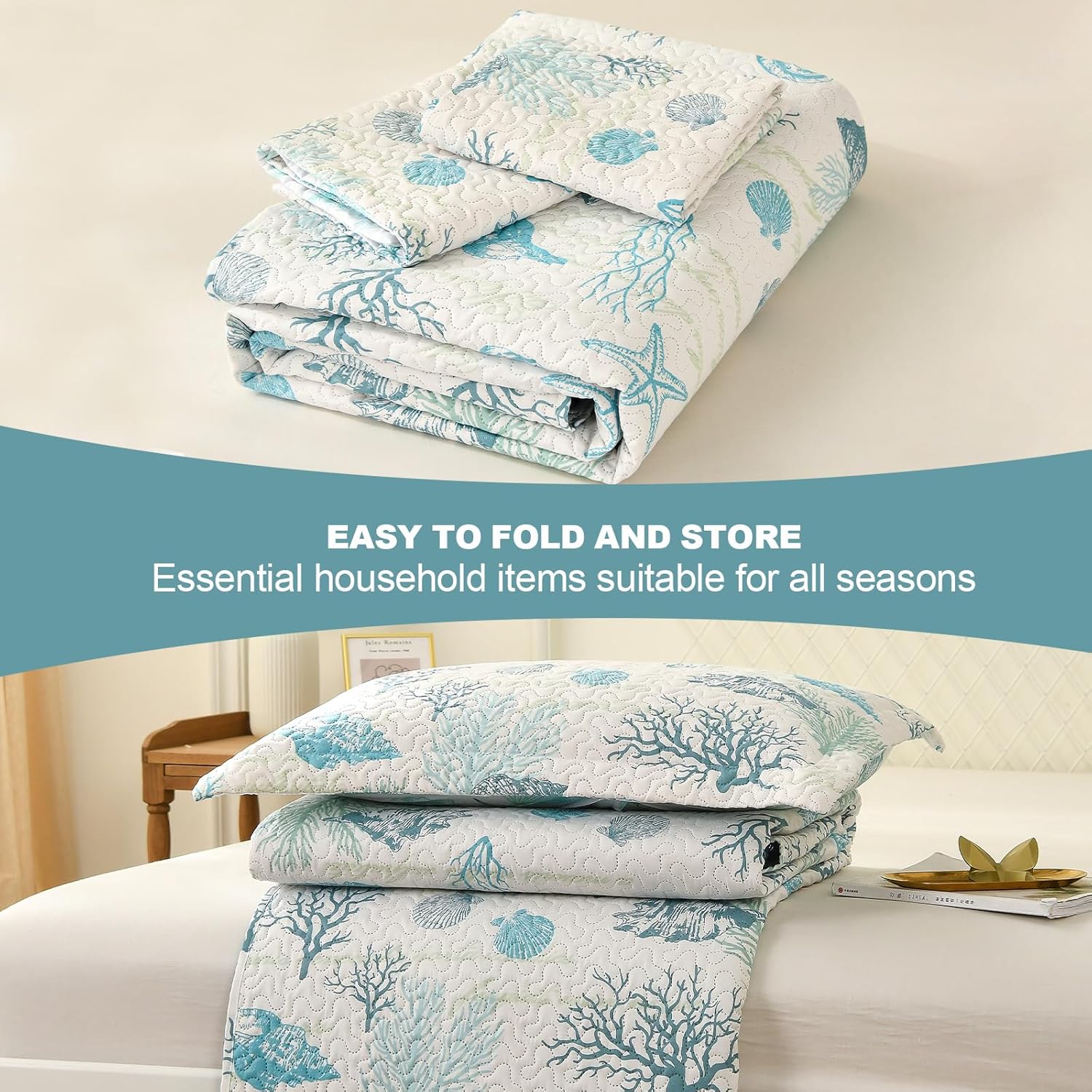 CHESITY 3-Piece Ocean Quilt Set Twin Size
