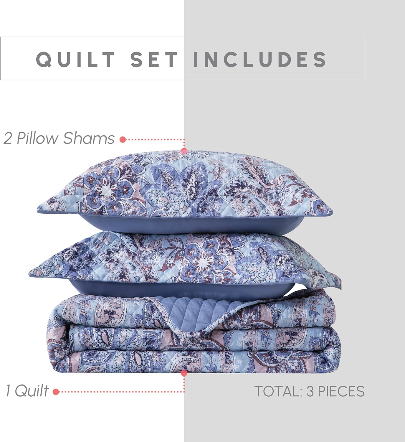Elegant Comfort 3-Piece Reversible Floral Paisley Bedspread Set