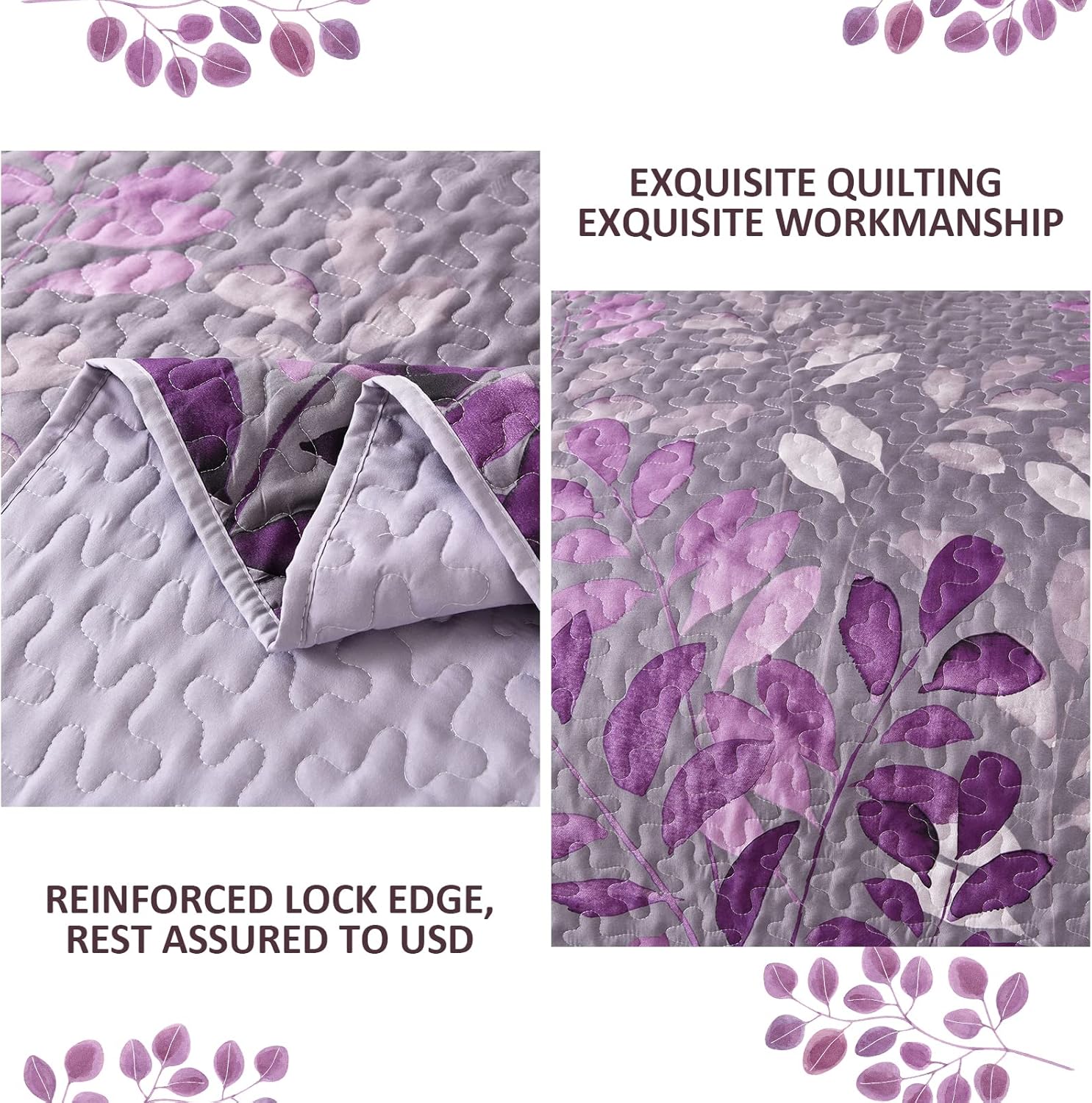 WONGS BEDDING Purple Floral Quilt Set King Size 3 Piece