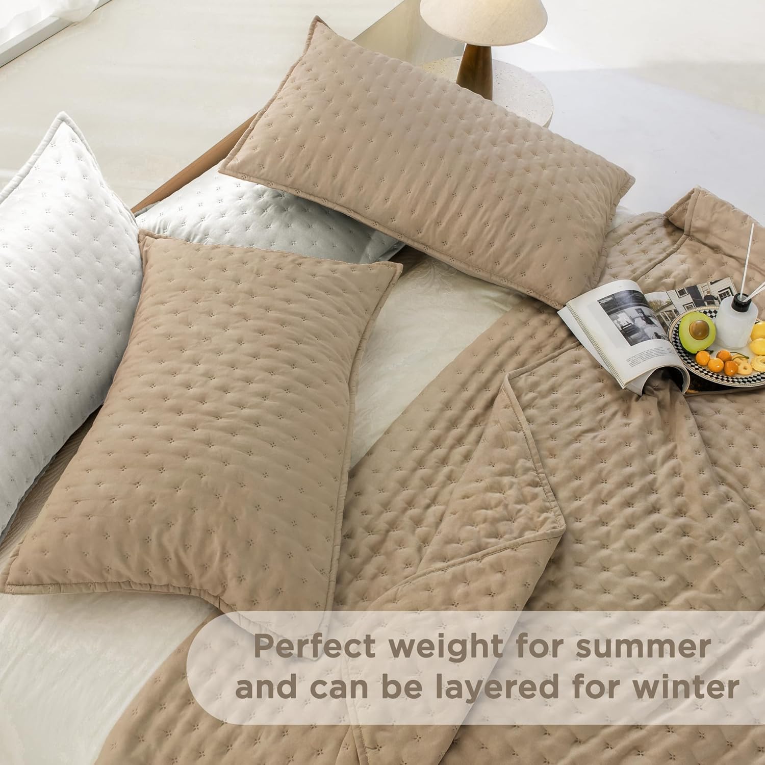 Andency Beige King Quilt Set 3pcs Lightweight Coverlet