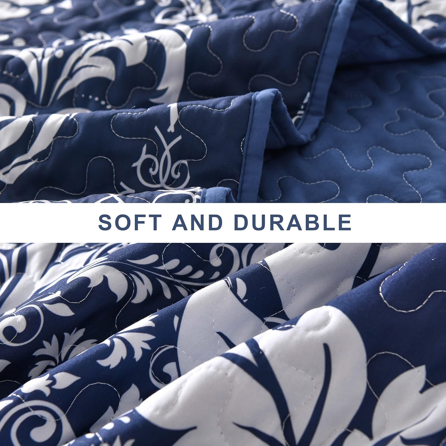 DJY Navy Quilt Set King Size 3 Piece