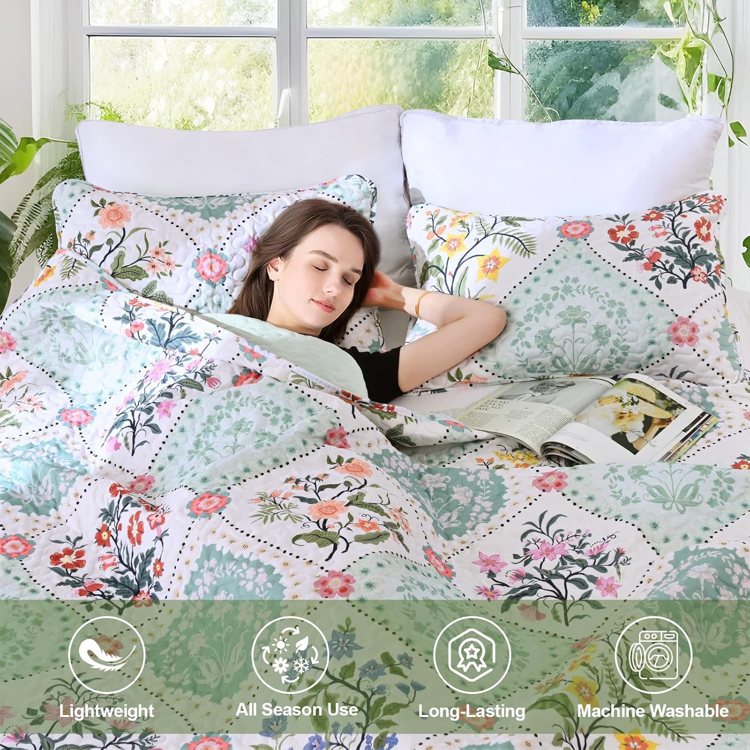 Uspring Queen Size Soybean Fiber Quilt Set with Pillow Shams
