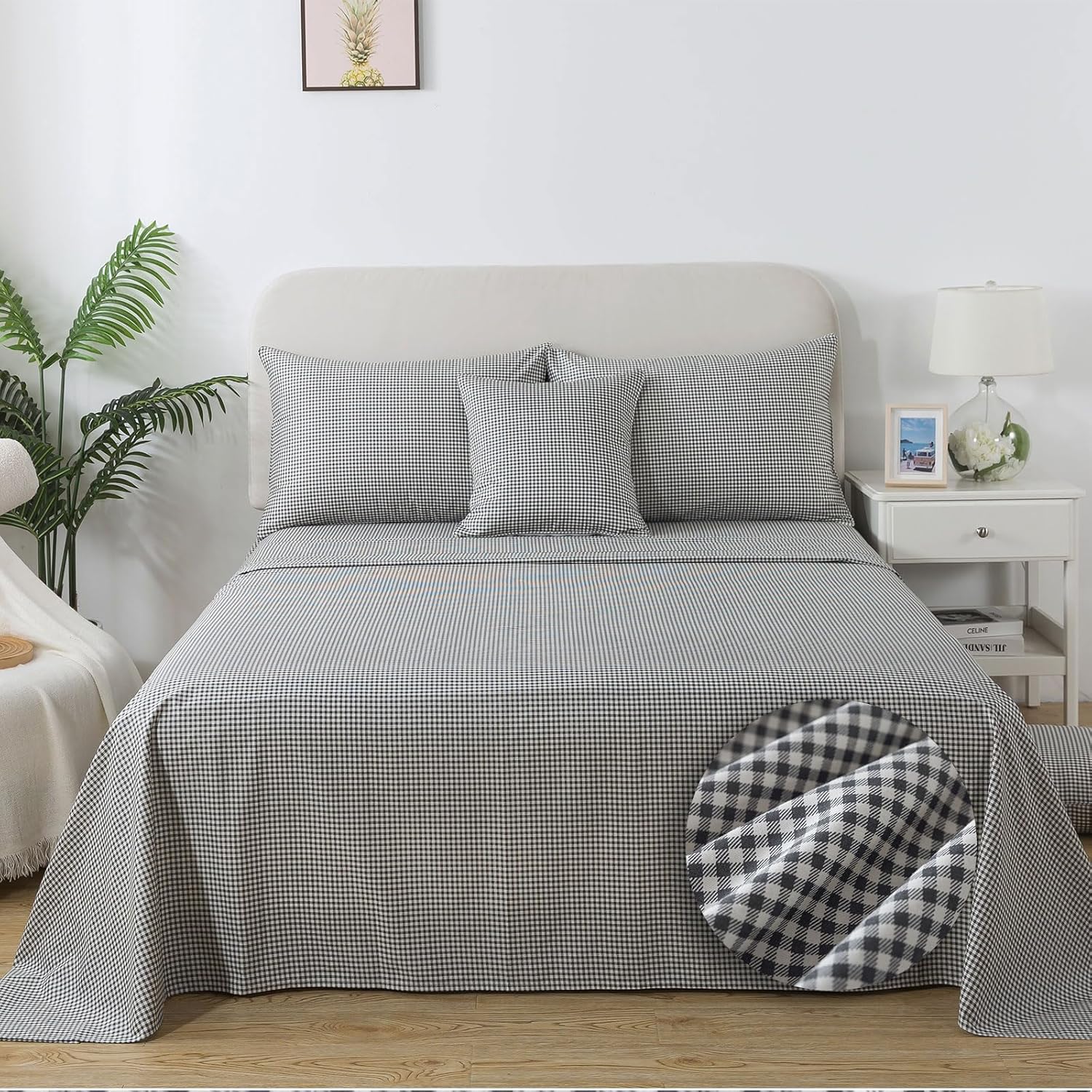 FADFAY Black Plaid Twin XL Deep Pocket Sheet Set with 2 Pillowcases