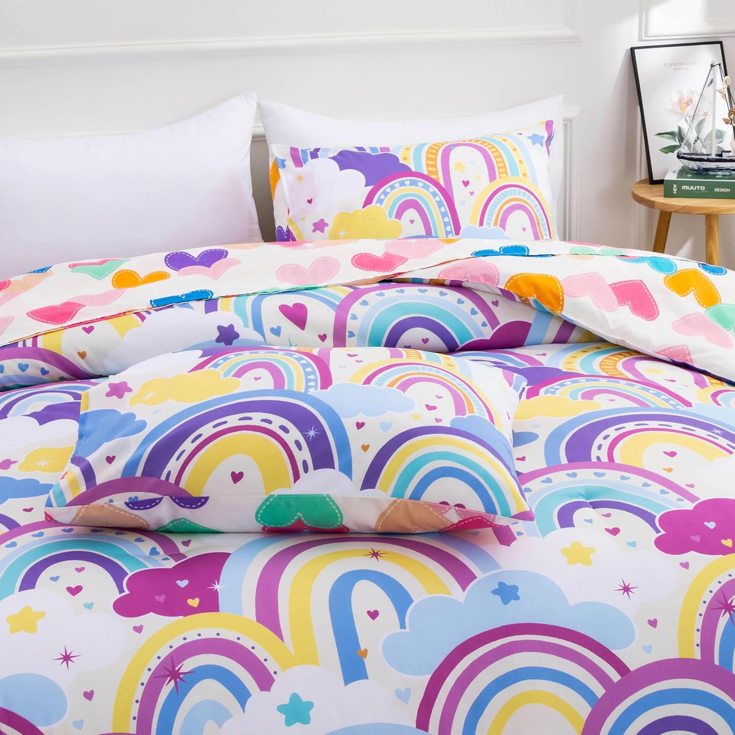 Btargot 5 Piece Light Purple Rainbow Comforter Set for Kids 1