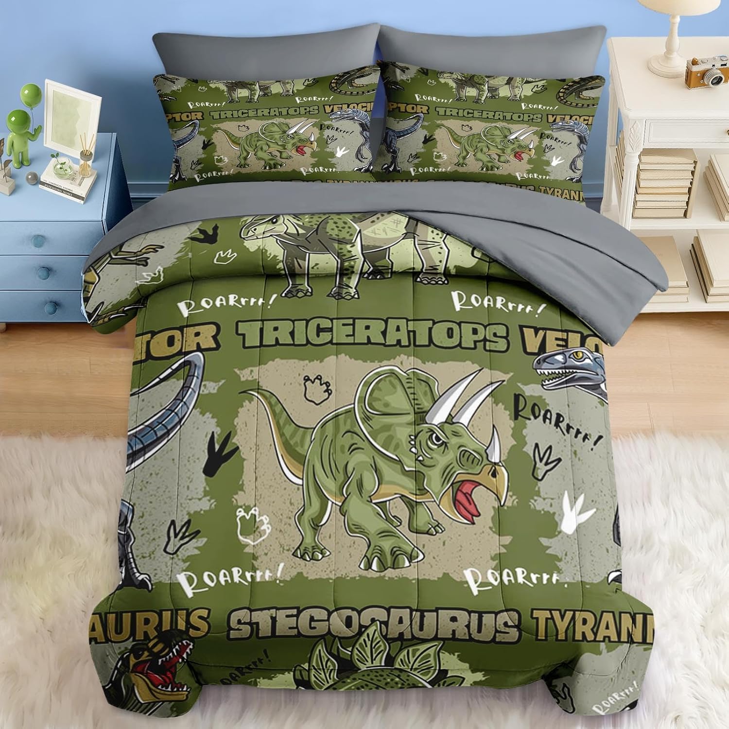 Pamnest Comforter Set Queen Size Dinosaur Cartoon