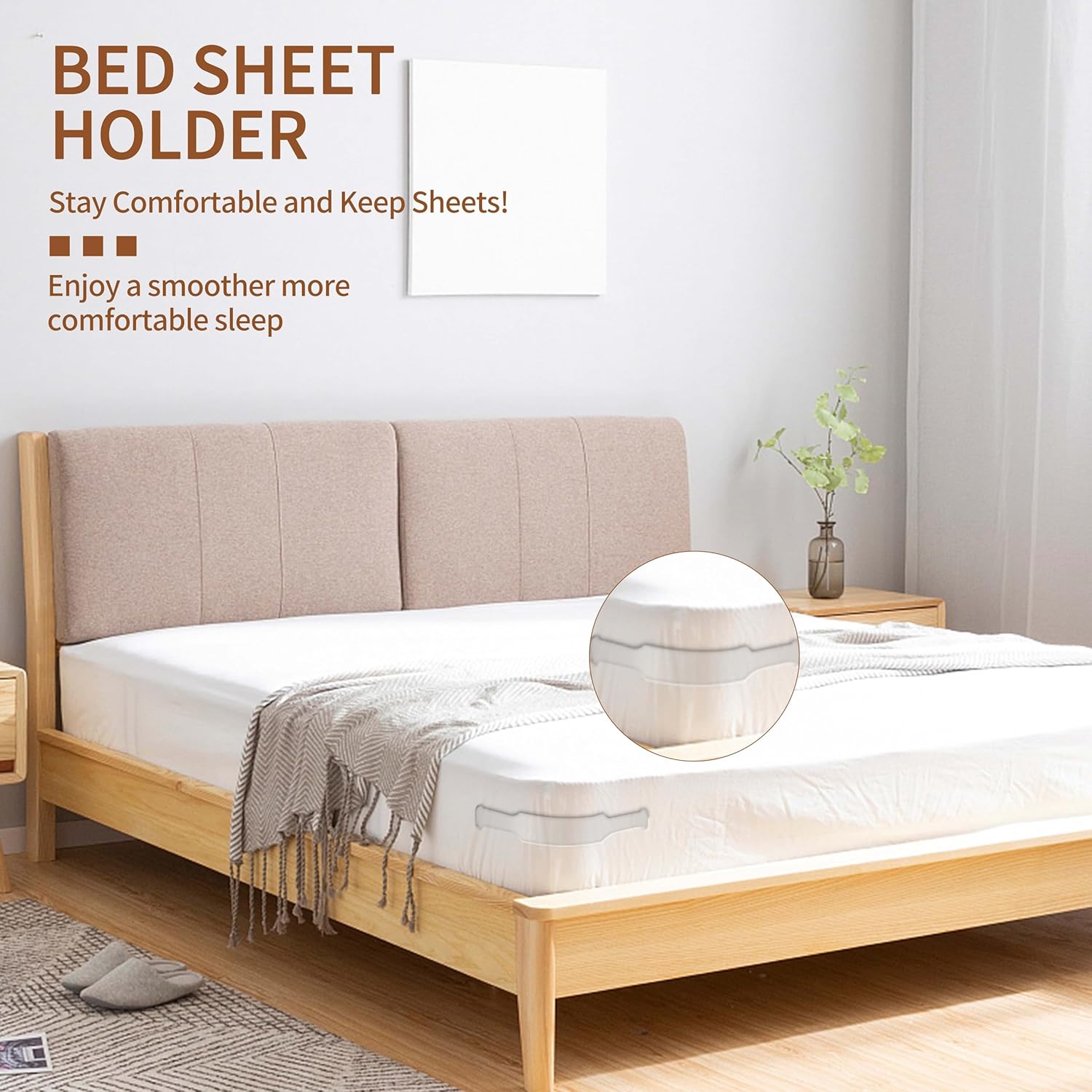 REBLEU Bed Sheet Holders 4Pack - Heavy Duty White Sheet Clips