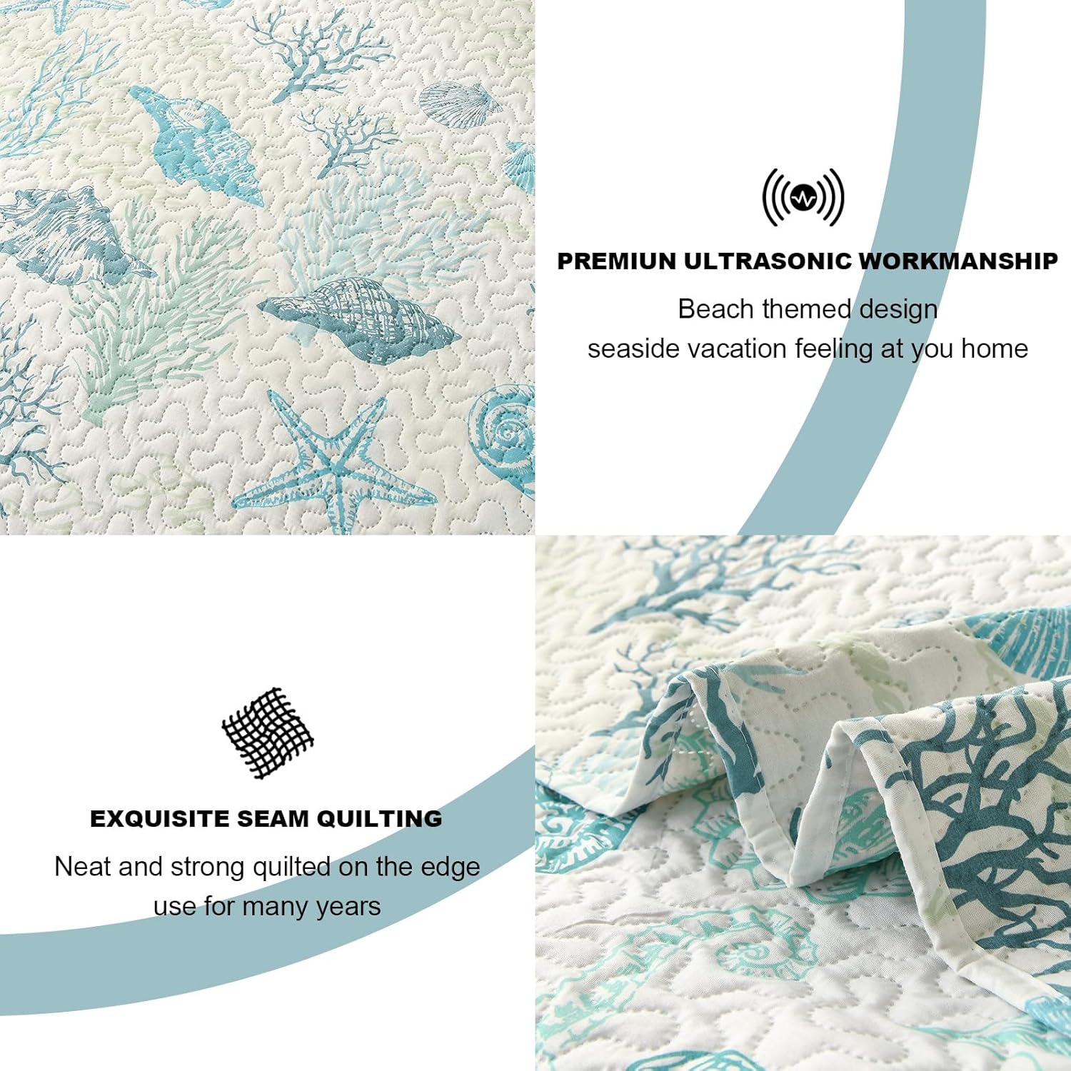CHESITY 3-Piece Ocean Quilt Set Twin Size