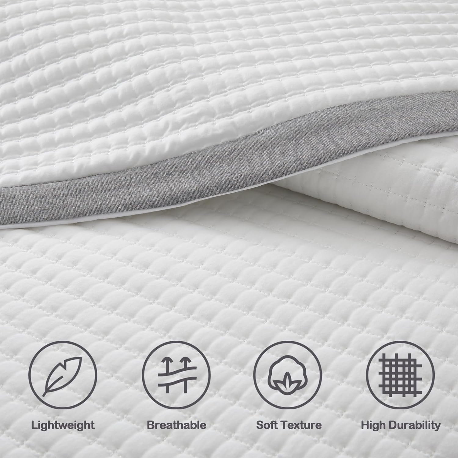 Bonlino White Quilt Set Queen Size with Grey Border