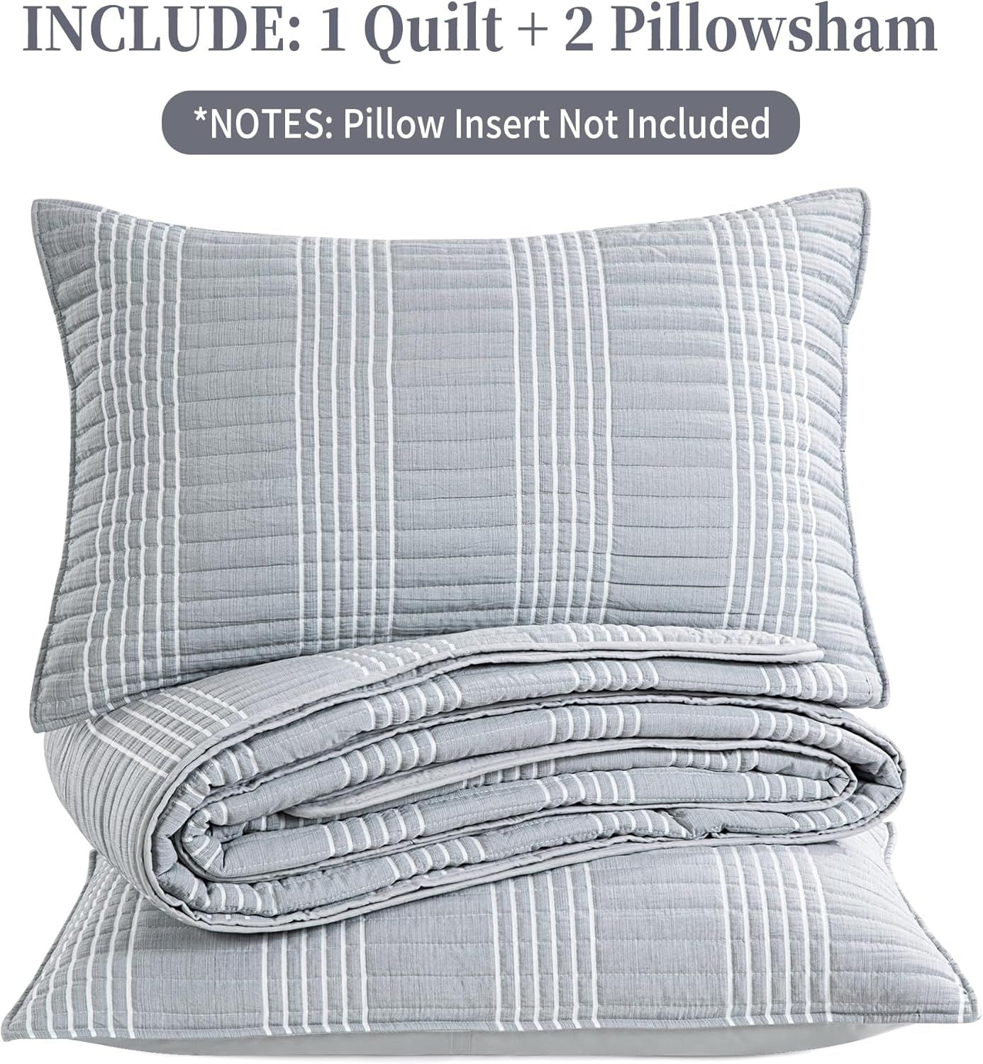HOMBYS 132x120 Seersucker Patchwork Quilt Set Grey