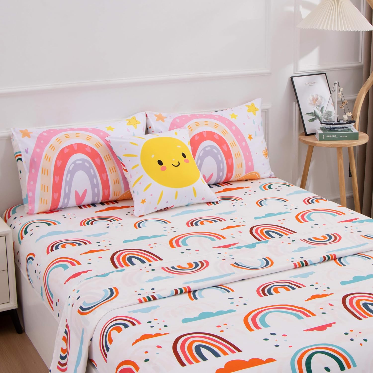Btargot 5 Piece Pink Rainbow Comforter Set for Kids