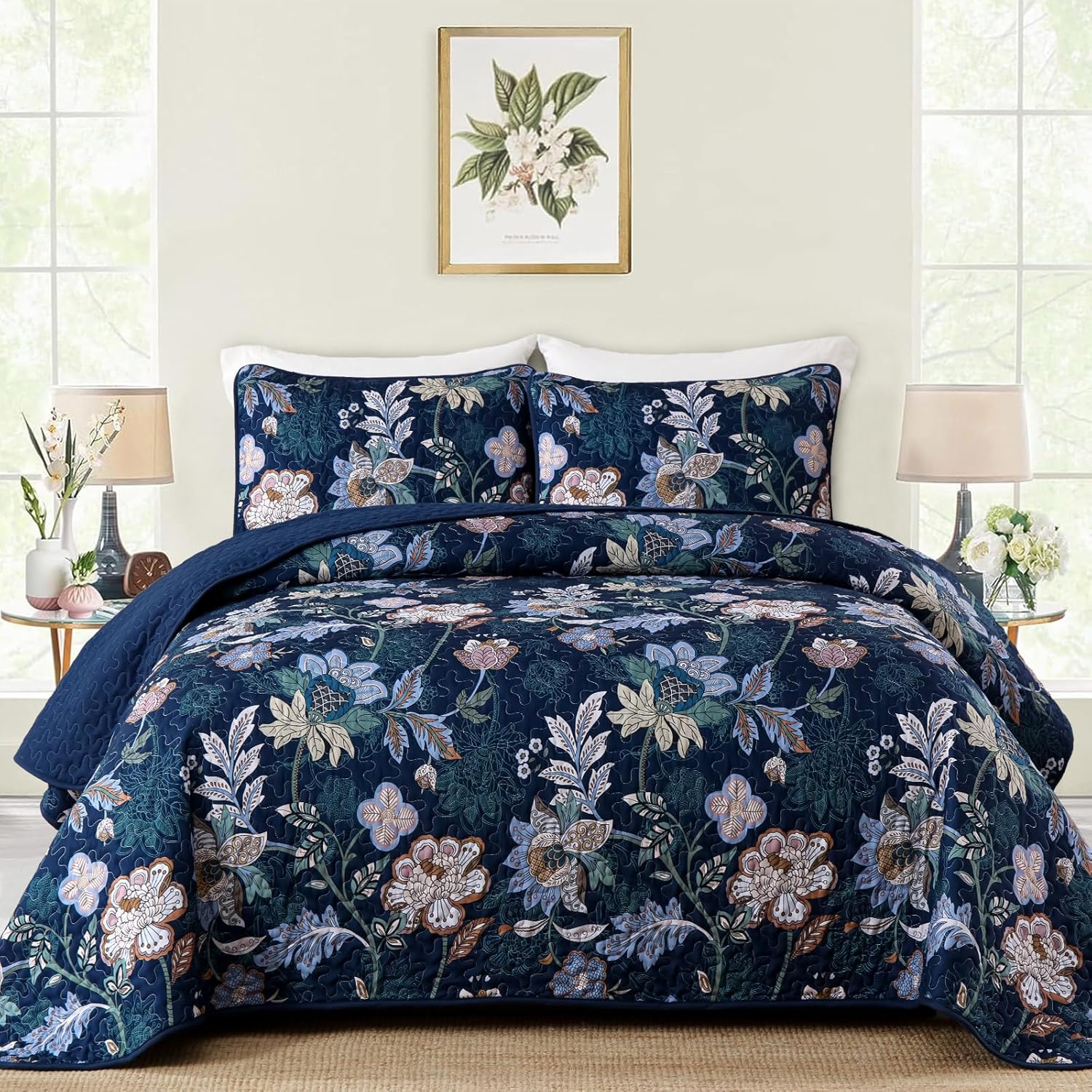 WONGS BEDDING Floral Quilt Set King Size 3 Piece 1