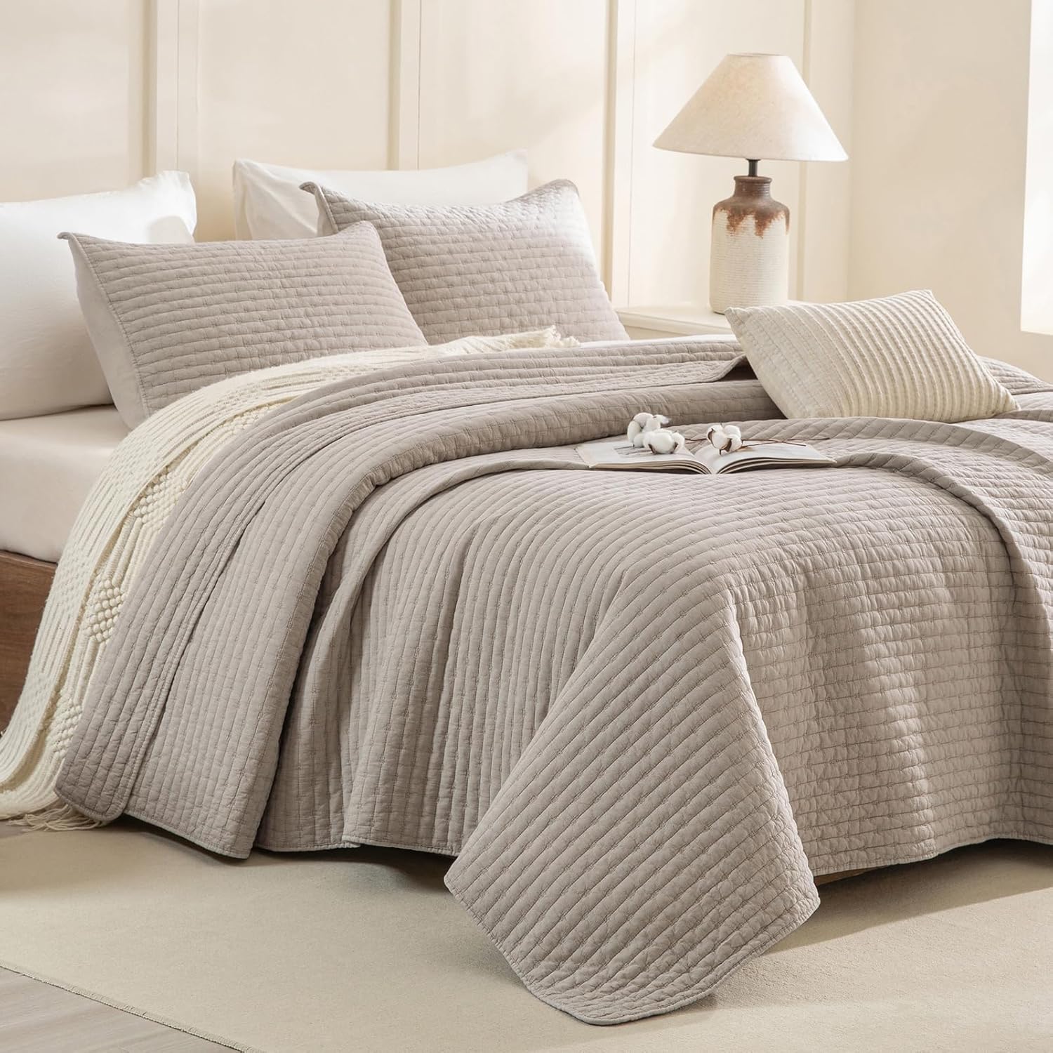 Sanracie King Size Quilt Set 3PCS Linen Crinkle