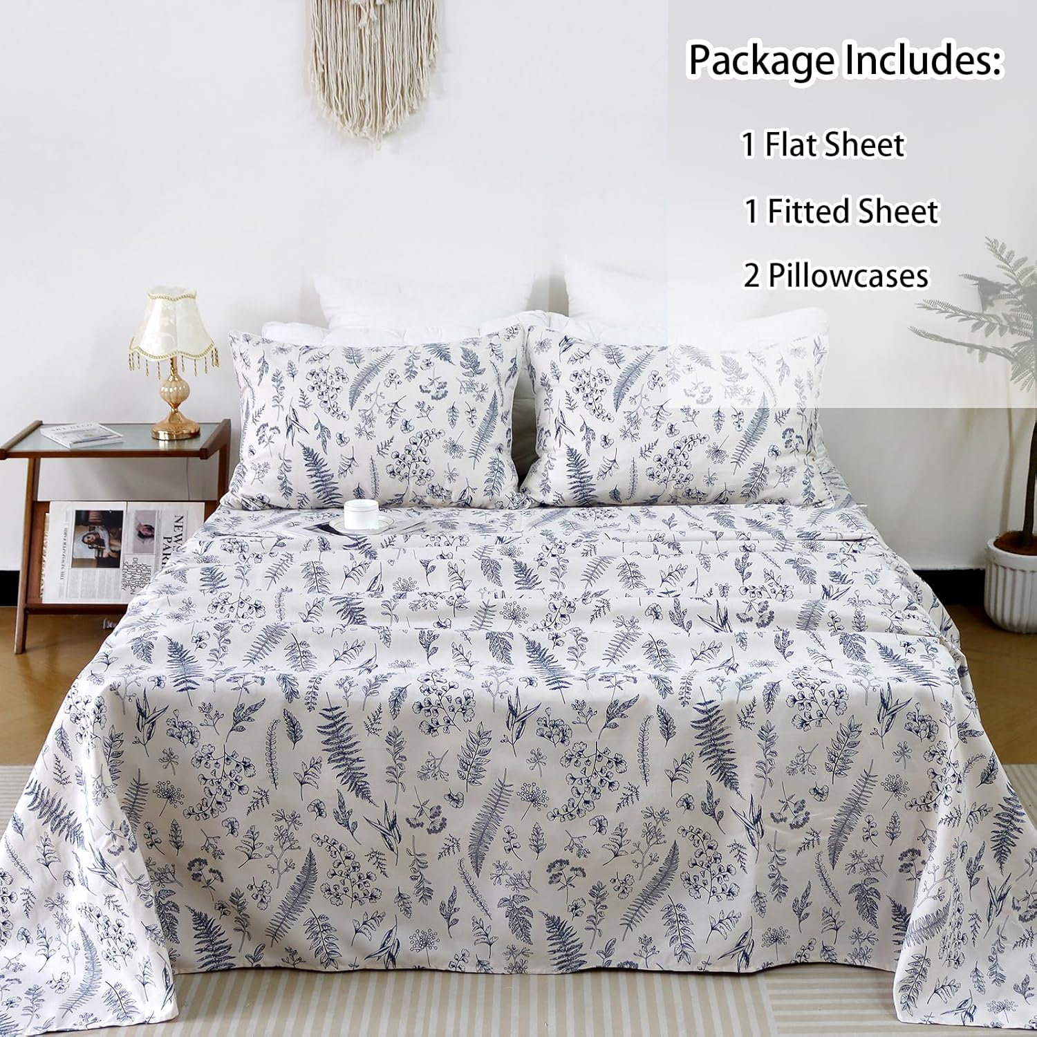 Usfivefam Floral Sheet Set King 4Pcs Soft Microfiber