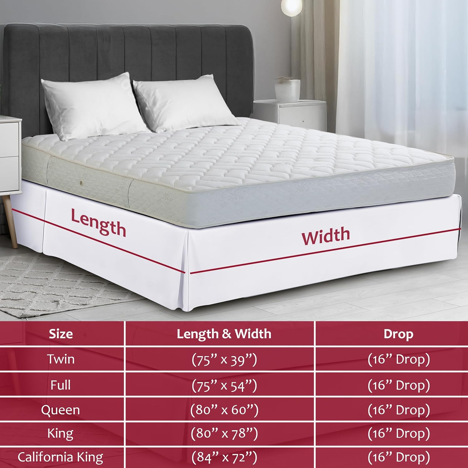 LDC LUX Dcor King Bed Skirt 16 Inch Drop