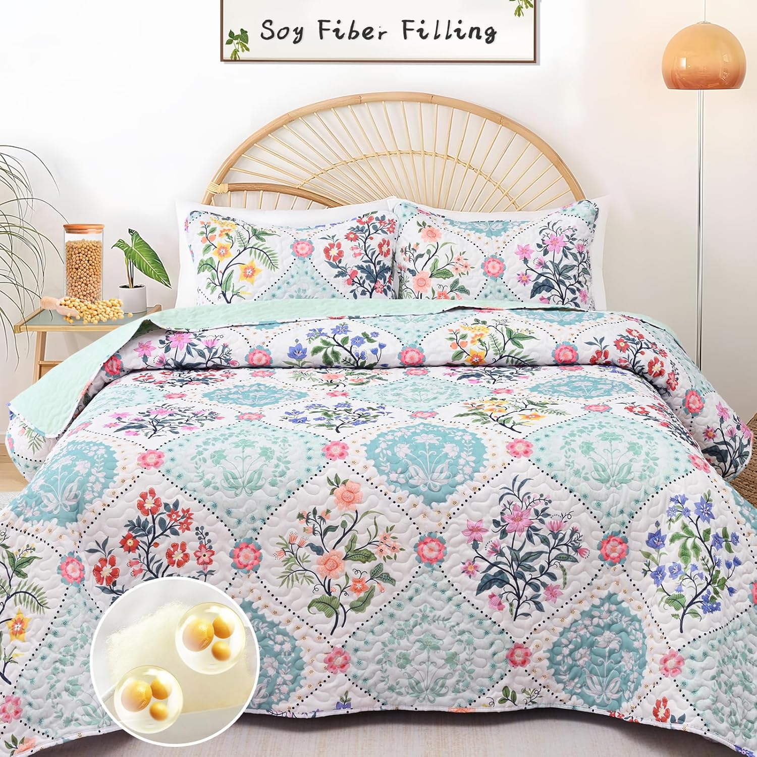 Uspring Queen Size Soybean Fiber Quilt Set with Pillow Shams