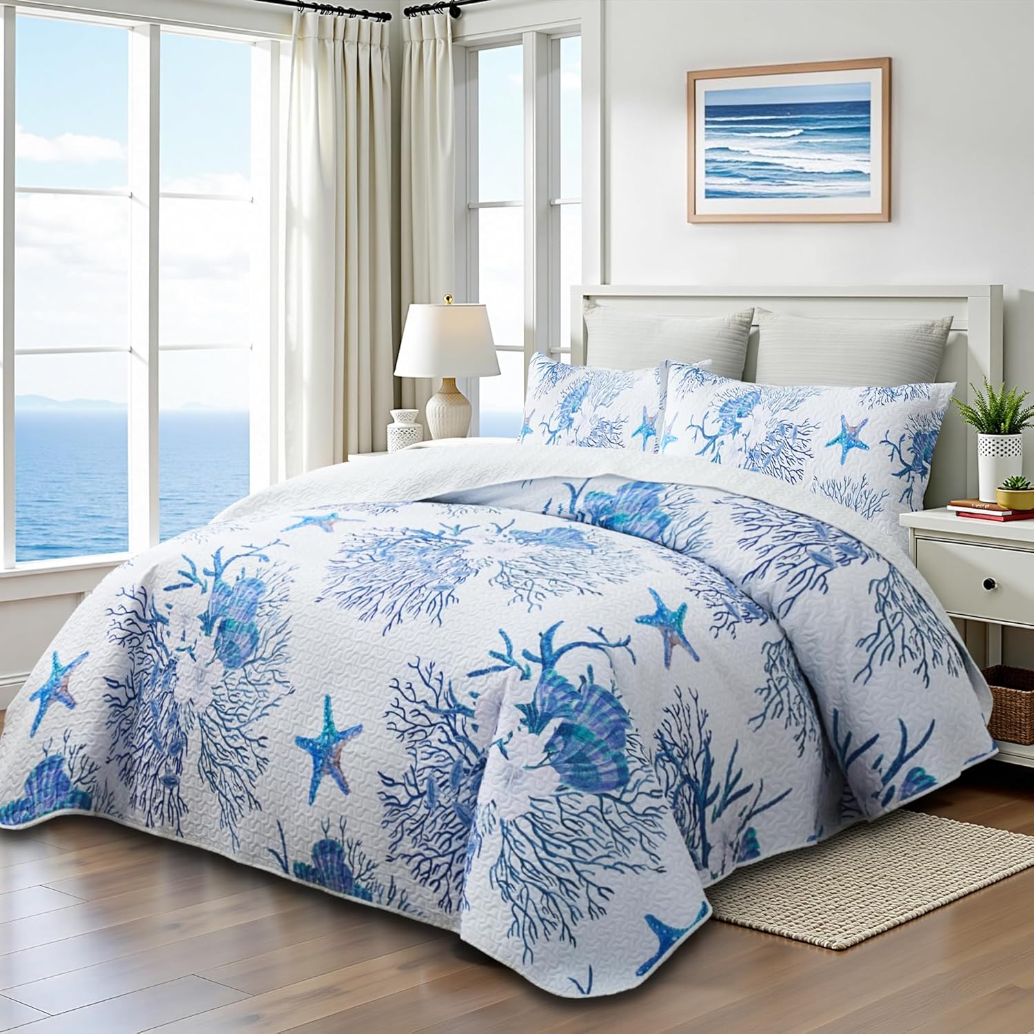 Weesire Coastal King Quilt Set with 2 Shams
