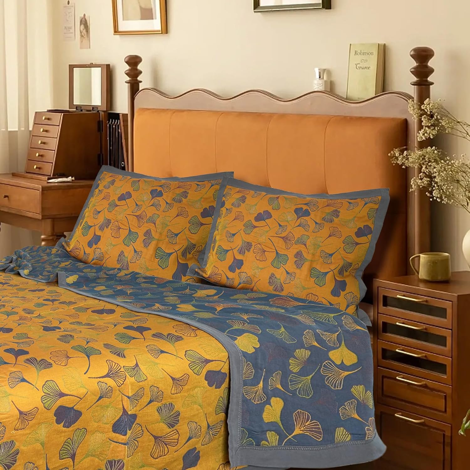 Bifqioy 3 Piece Ginkgo Quilt Set Queen Size