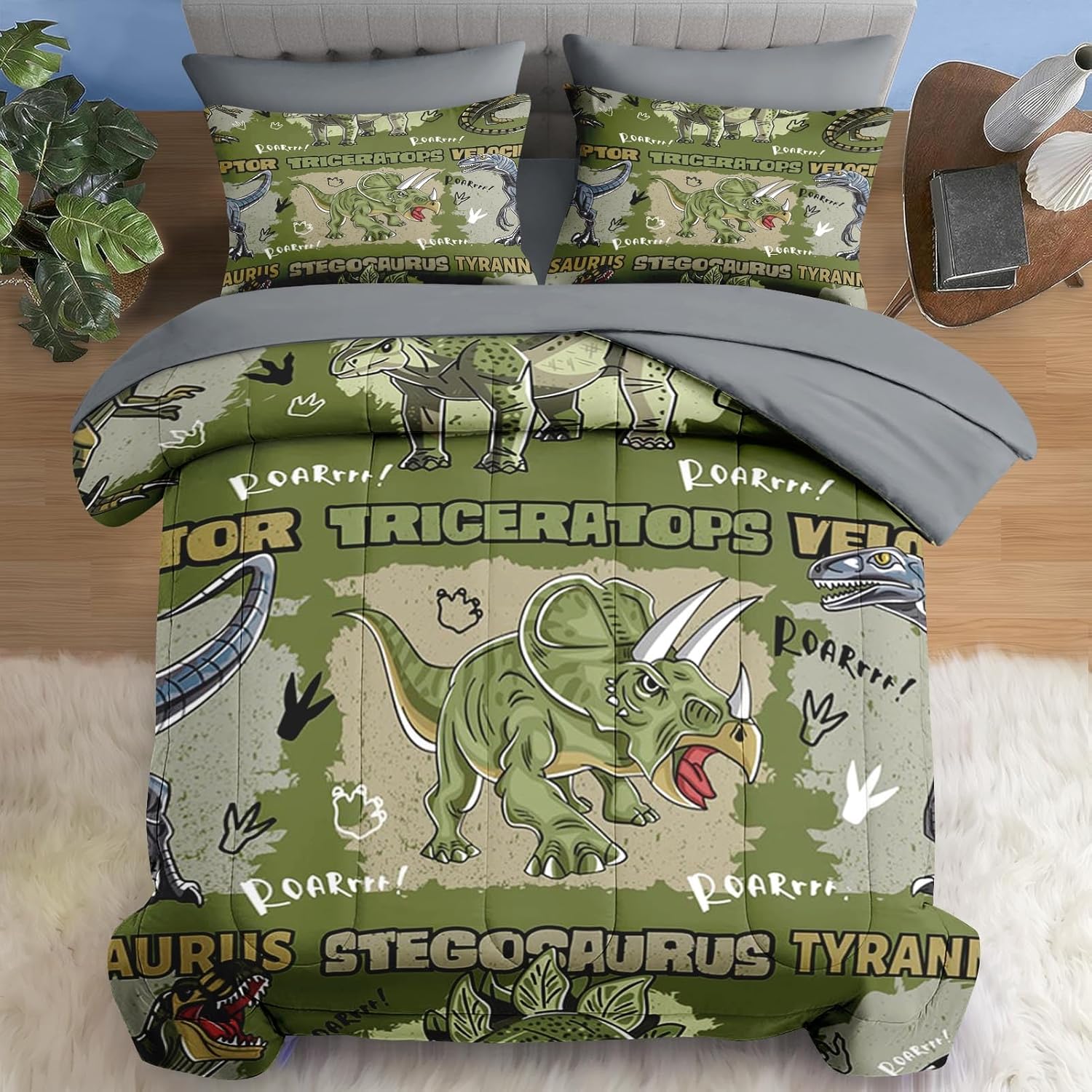 Pamnest Comforter Set Queen Size Dinosaur Cartoon