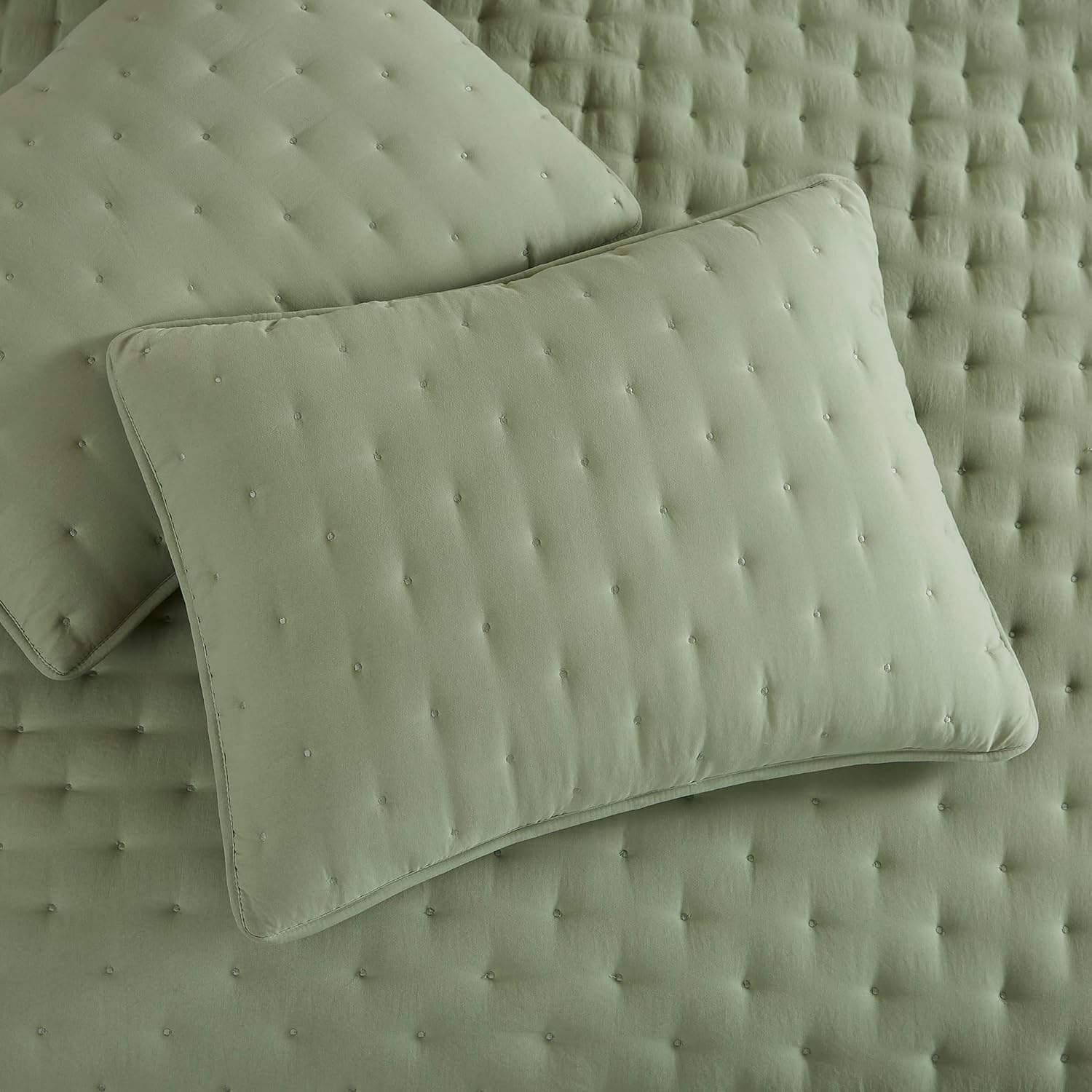 WDCOZY Sage Green Cloud Cal King Quilt Set