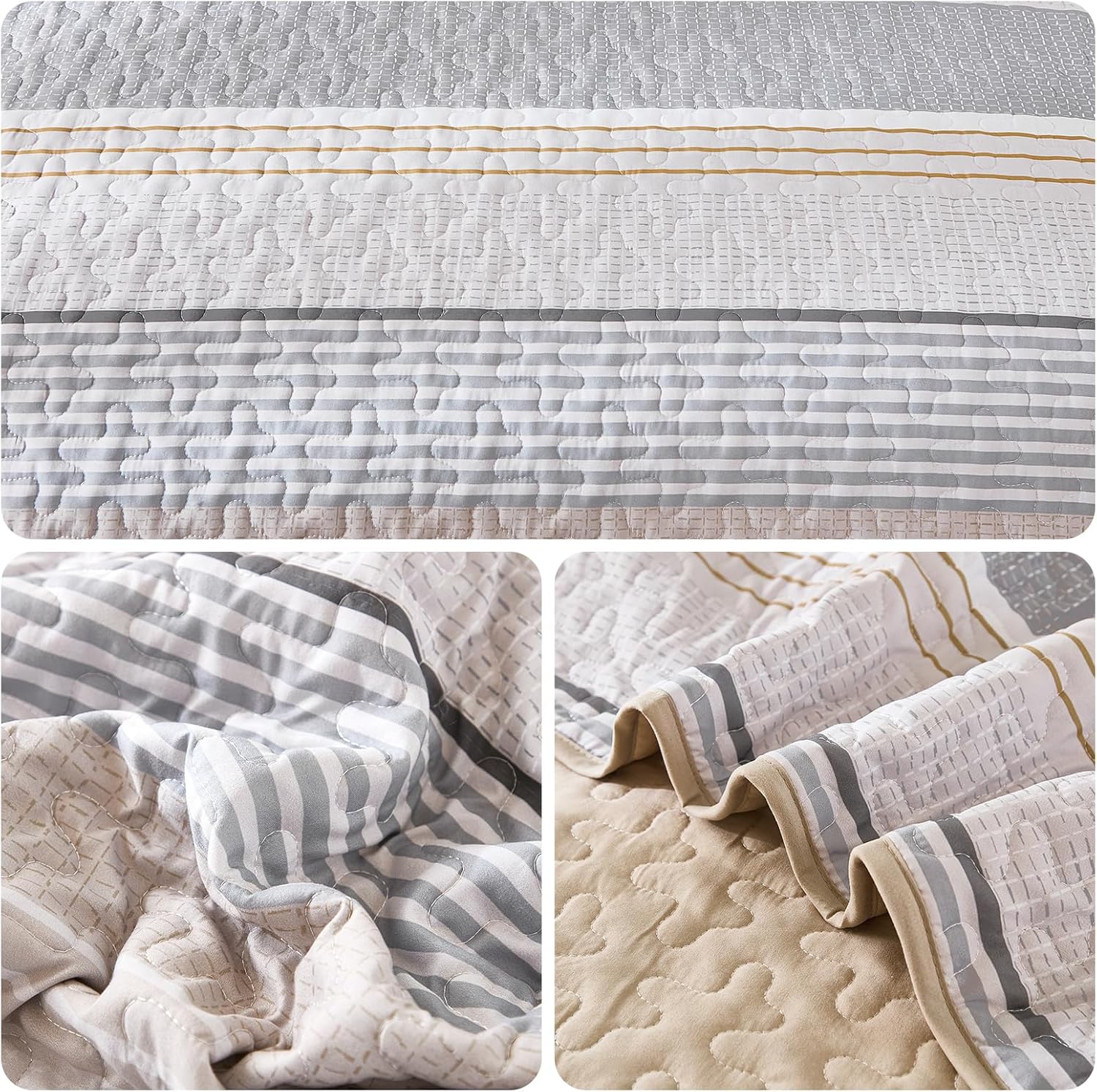 Dintszyayue Khaki Grey Queen Quilt Set 3 Piece