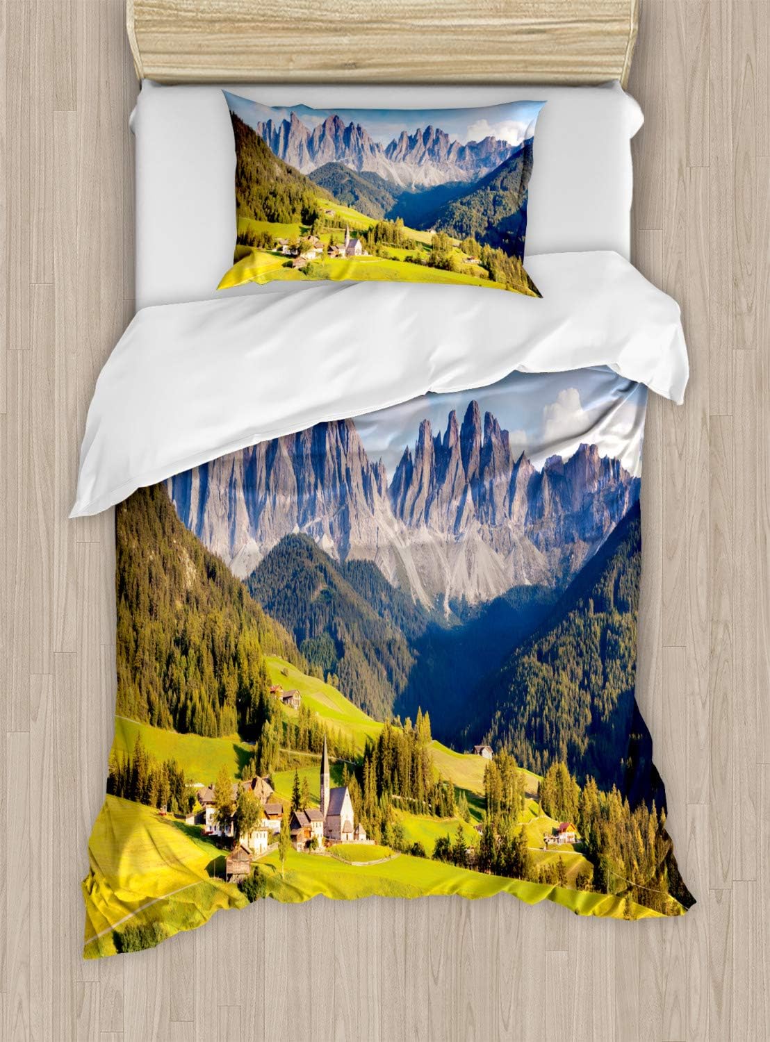 Ambesonne Mountain Duvet Cover Set with Village View 1