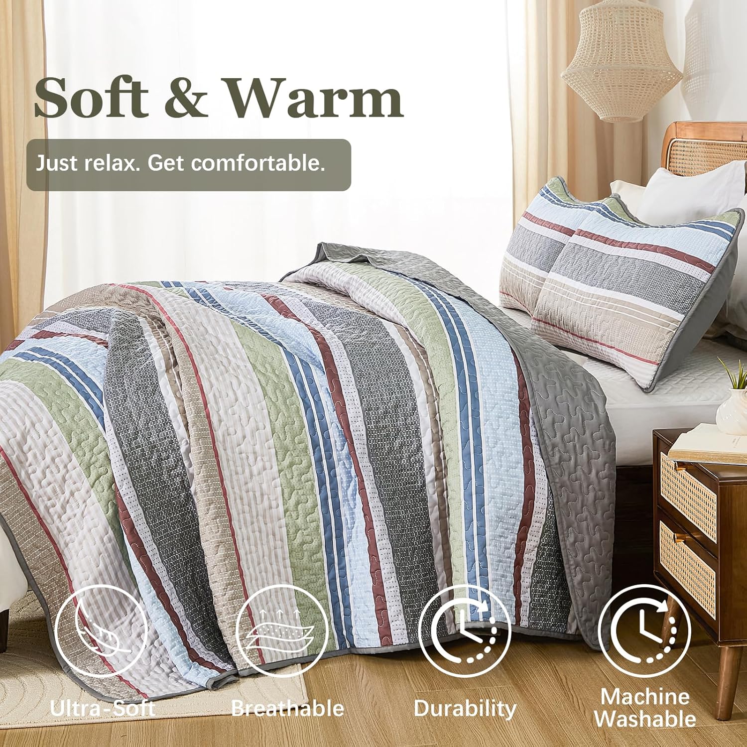 Dintszyayue King Size Quilt Set Sage Grey 3 Pieces 1