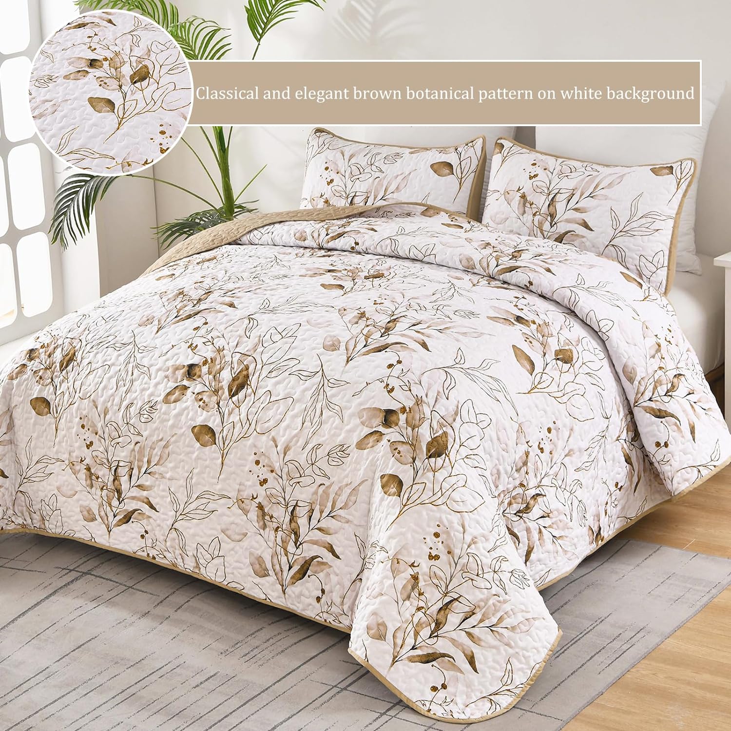 Anibedding Floral Queen Quilt Set with 2 Pillowcases