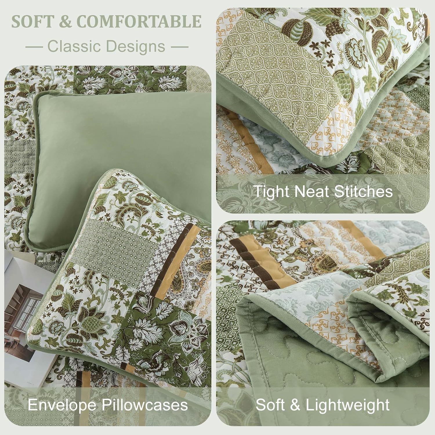 WONGS BEDDING Green Quilt Set King Size 3 Piece 1