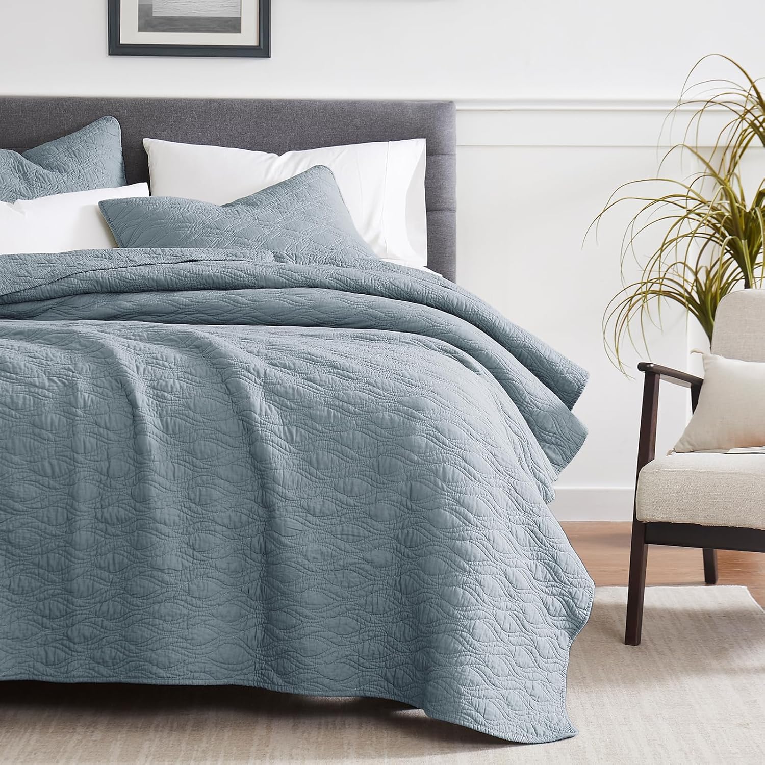 Palassio Blue Cotton Quilt Twin Set with Pillow Sham