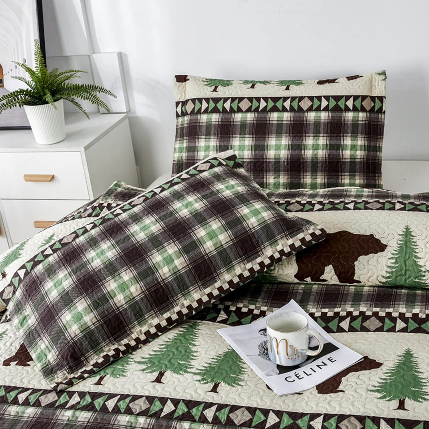 CHESITY Queen Size 3Pcs Quilt Set Farmhouse Decor