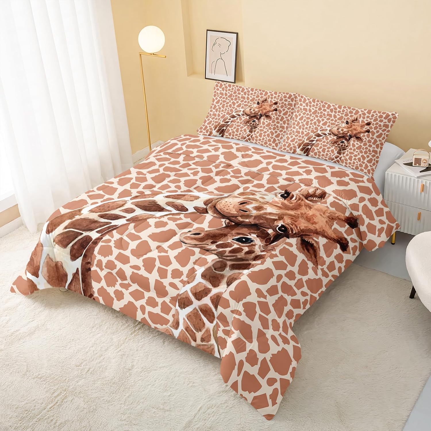 QOOMO Cartoon Giraffe Comforter Set Queen Size