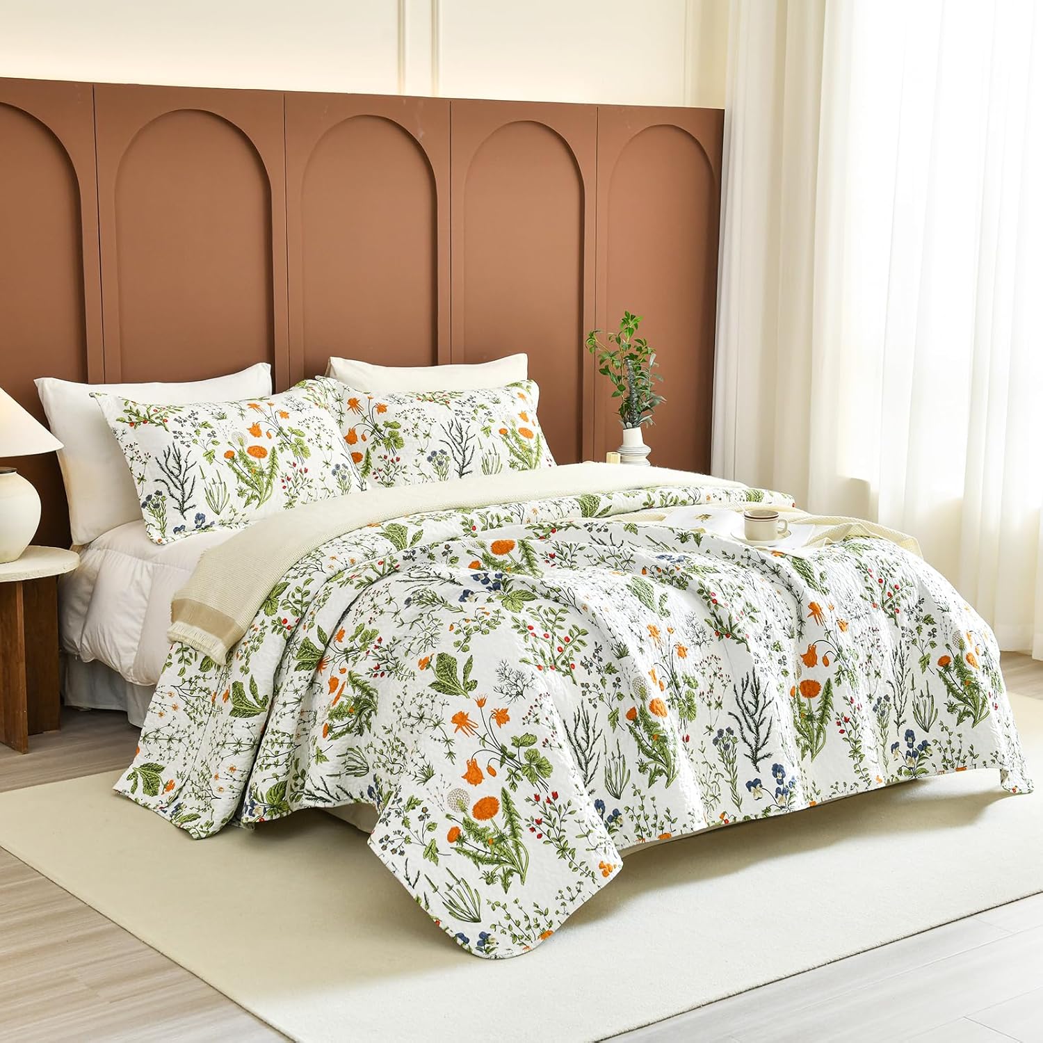 Sanracie Cotton Floral King Quilt Set Yello